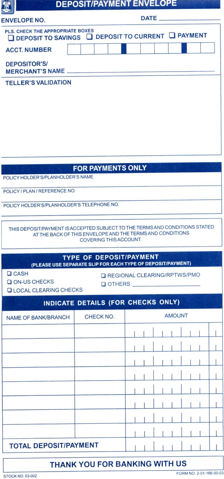 BPI s Deposit Payment Envelop Wishful Thinking