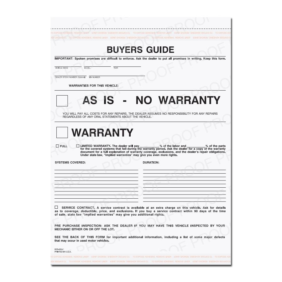 Buyers Guide Warranty Form DesignsnPrint