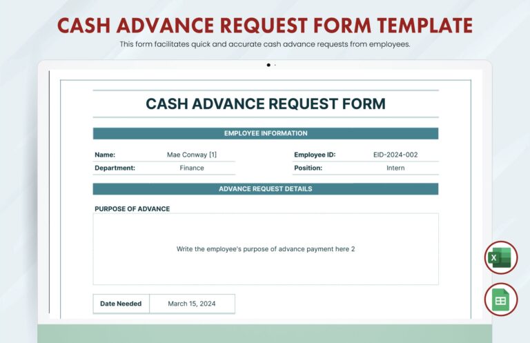Cash Advance Request Form Template In Google Sheets Excel Download Template