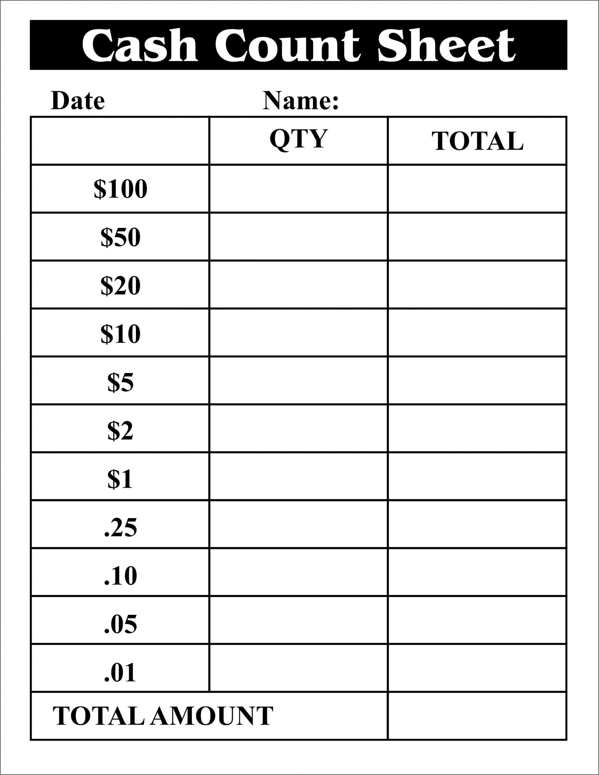 Cash Breakdown Count Sheet Cash Breakdown Slip PDF Cash 
