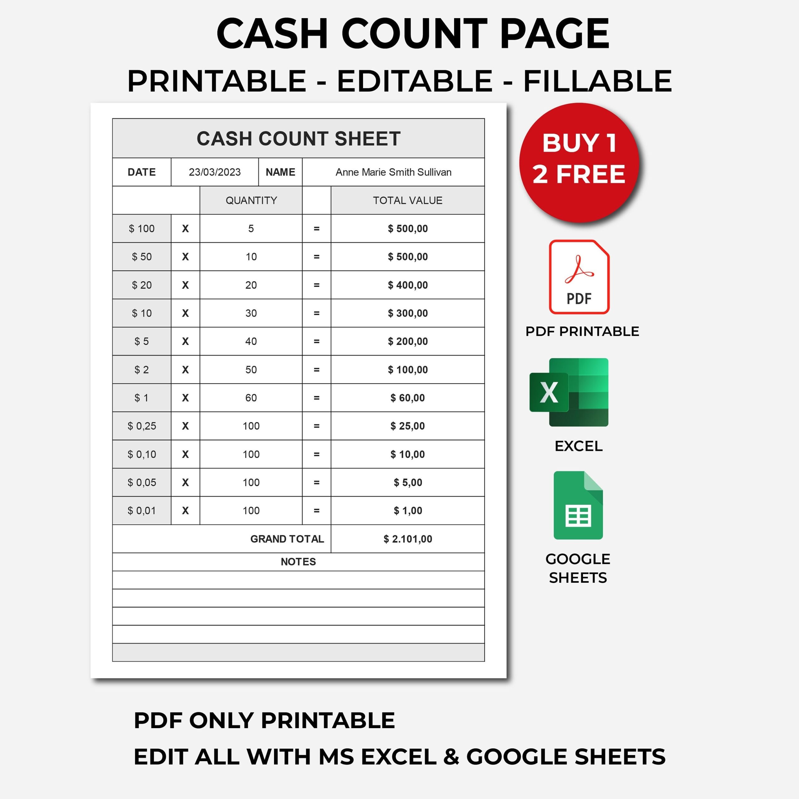 Cash Breakdown Count Sheet PDF Cash Breakdown Slip Cash