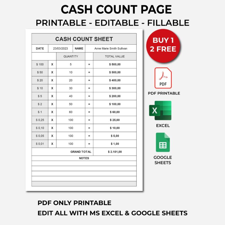 Cash Breakdown Count Sheet PDF Cash Breakdown Slip Cash Withdrawal Slip Till Balance Cash Register Total Cash Drawer Tally Sheet Etsy