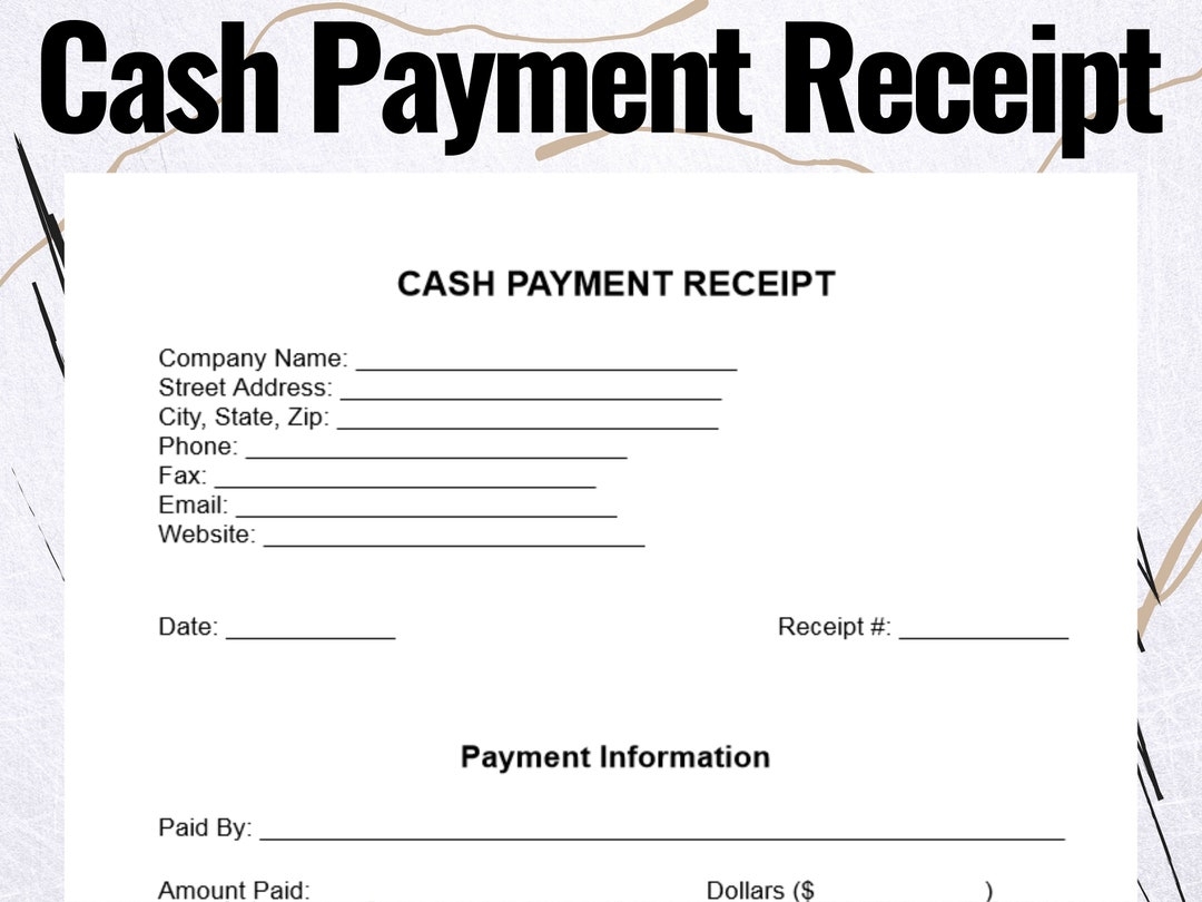 Cash Payment Receipt Cash Payment Receipt Forms Cash Payment Receipt Template Etsy