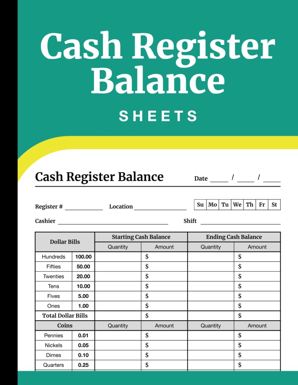 Cash Register Balance Sheets Cashier Log Book For Daily Drawer Count Currency Coin U0026 Deposit Record Forms 120 Pages 8 5 X 11 Inches 