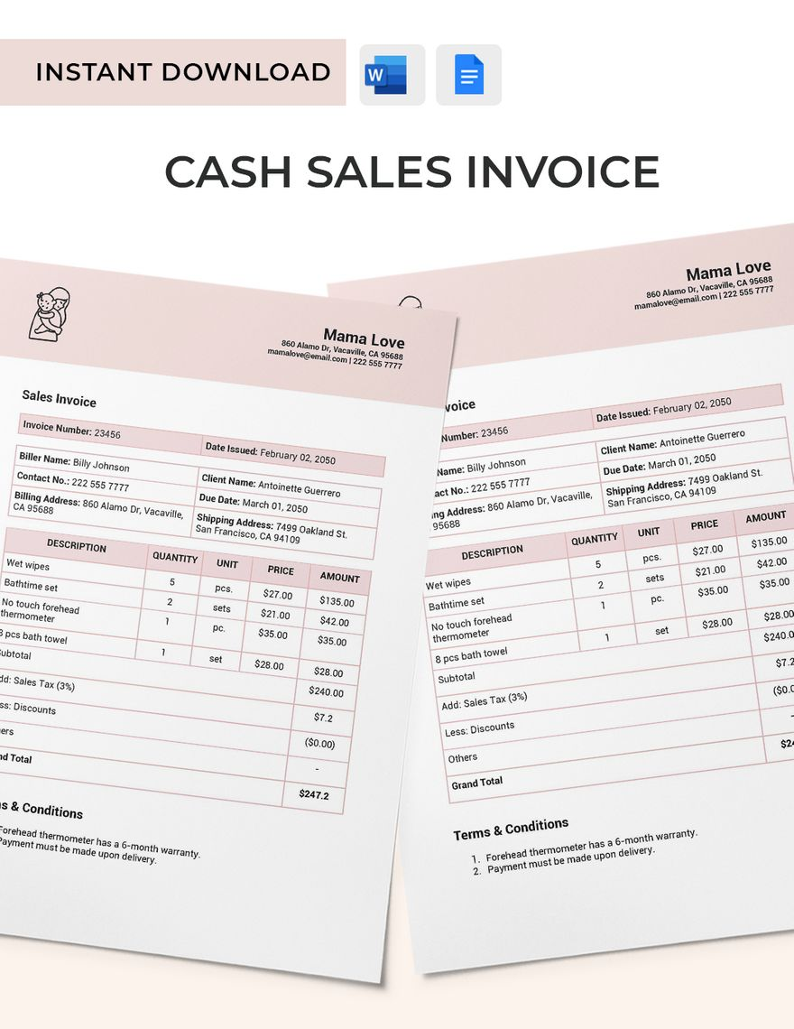 Cash Sales Invoice Template In Word Google Docs Apple Pages Download Template