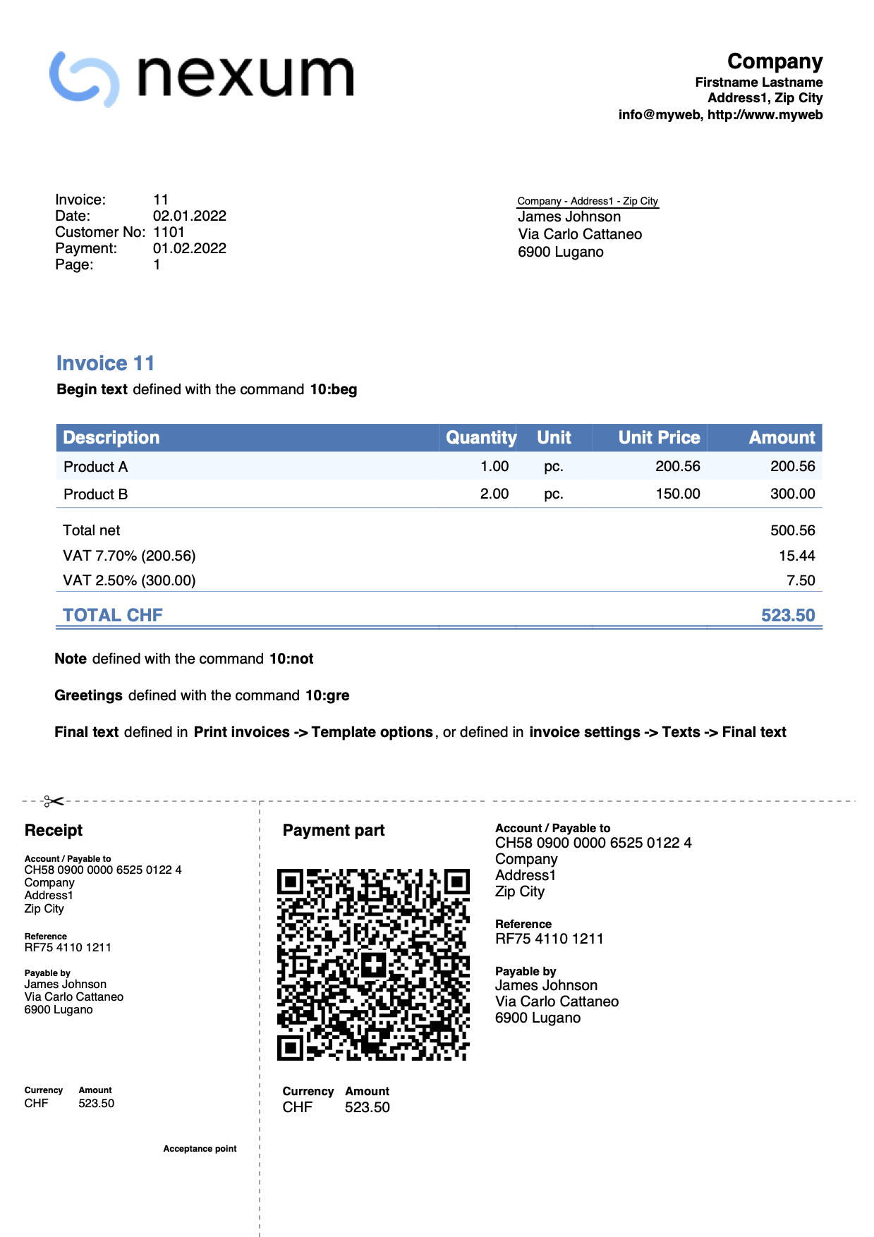 CH10 Invoice Layout With Swiss QR Code Banana Banana 