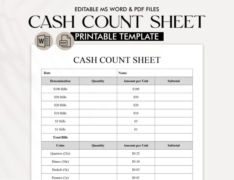 Change Counting Sheet Etsy