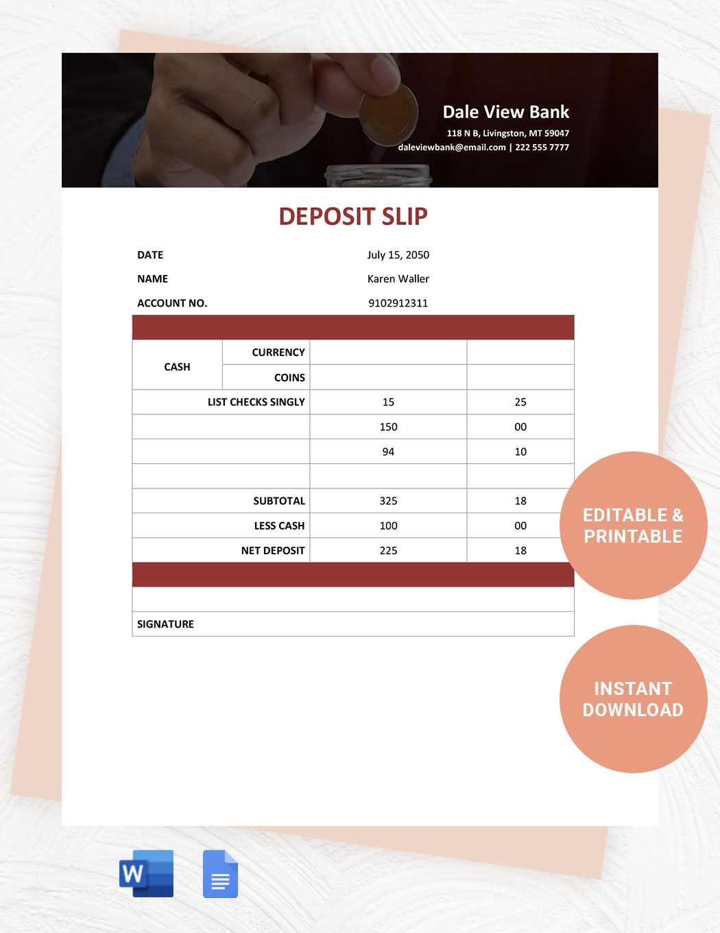 Chase Deposit Slip Template In Word Google Docs Download 