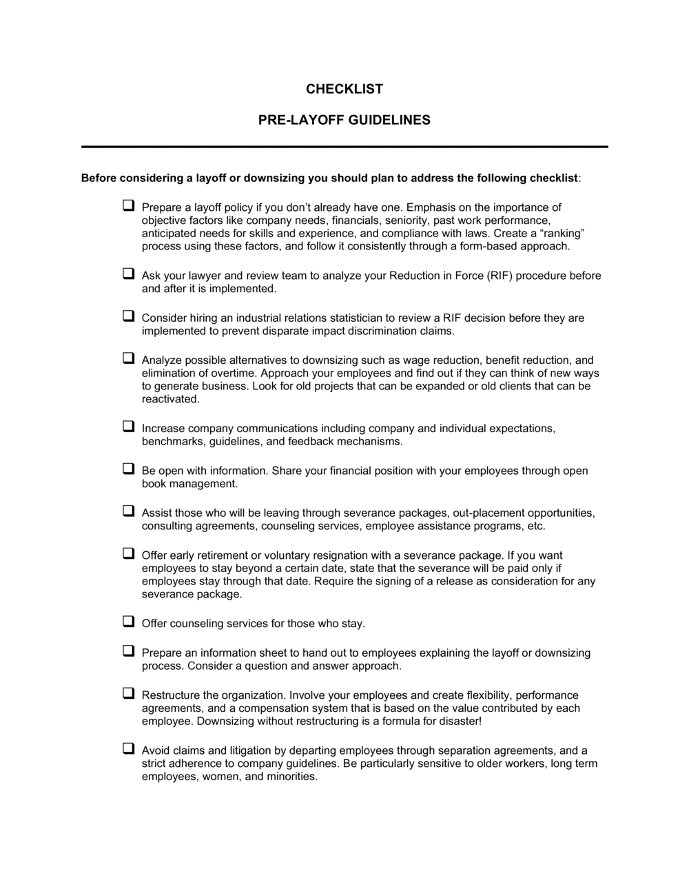 Checklist Pre Layoff