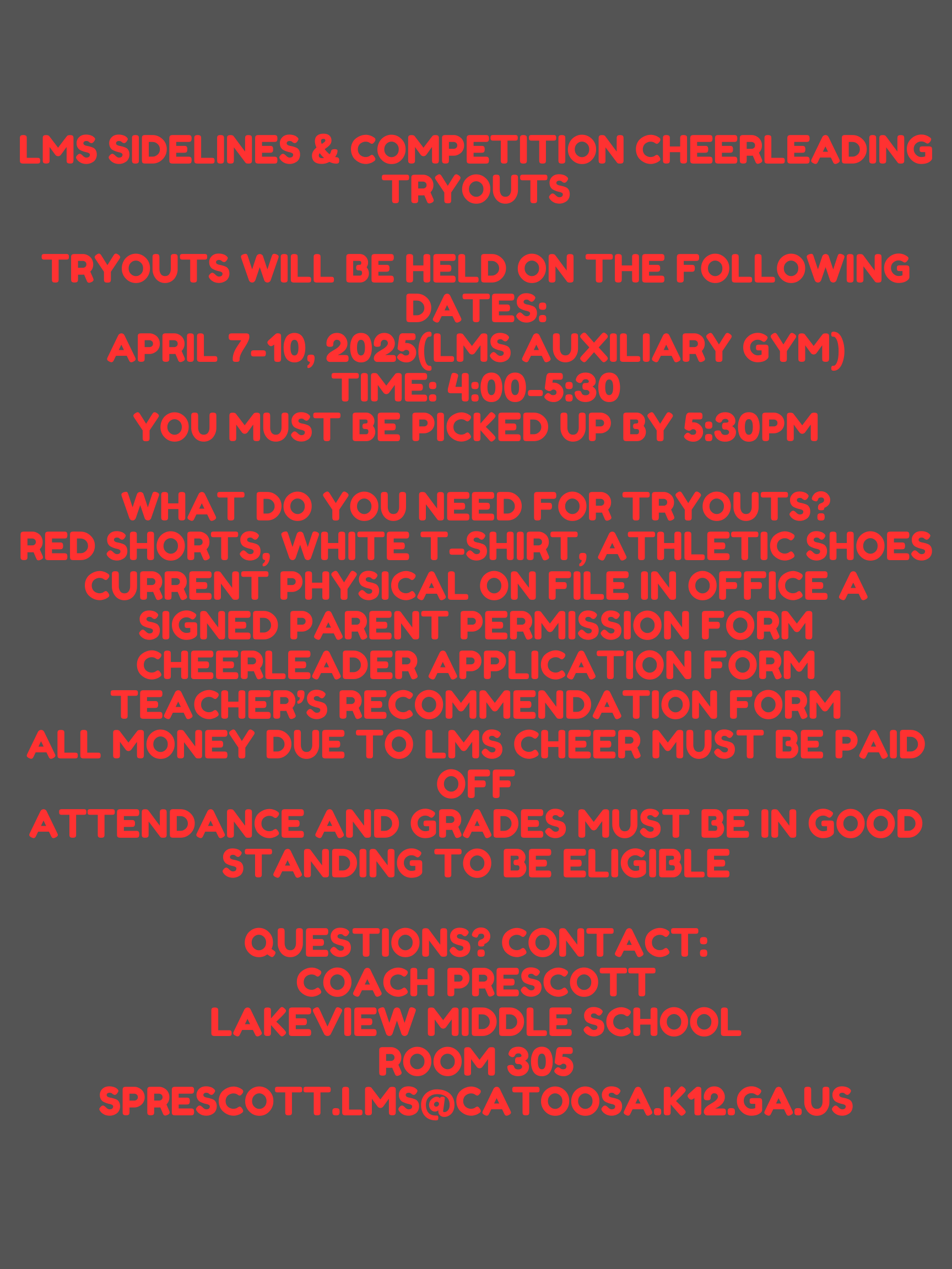 Cheerleading Tryouts Forms And Information Lakeview Middle School