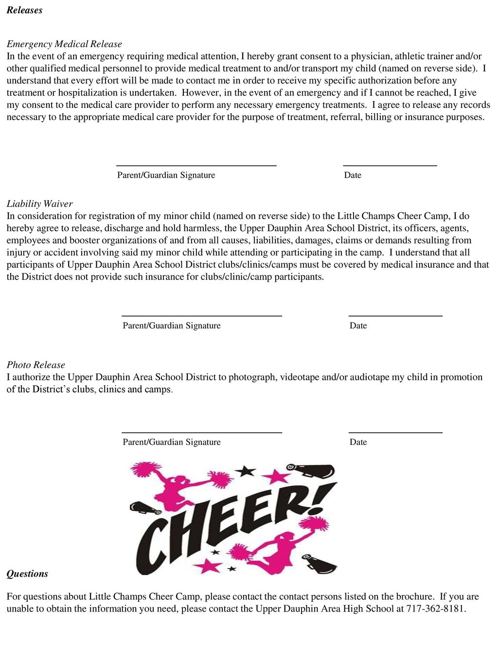 Cheerleading Waiver FORM Ppt Download