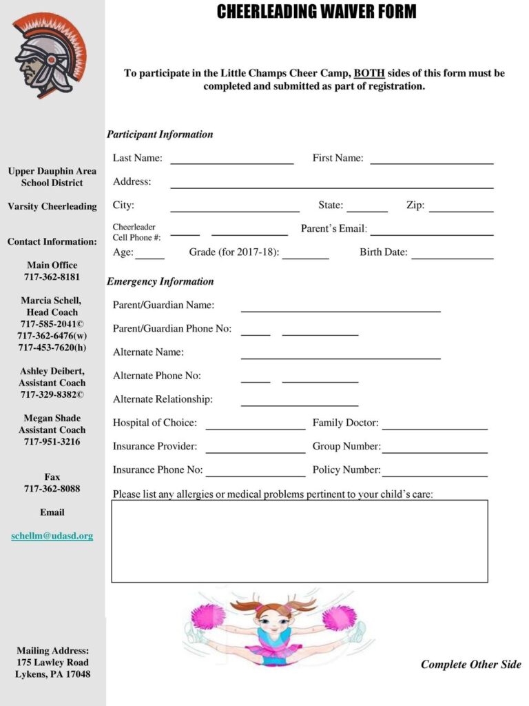 Cheerleading Waiver FORM Ppt Download