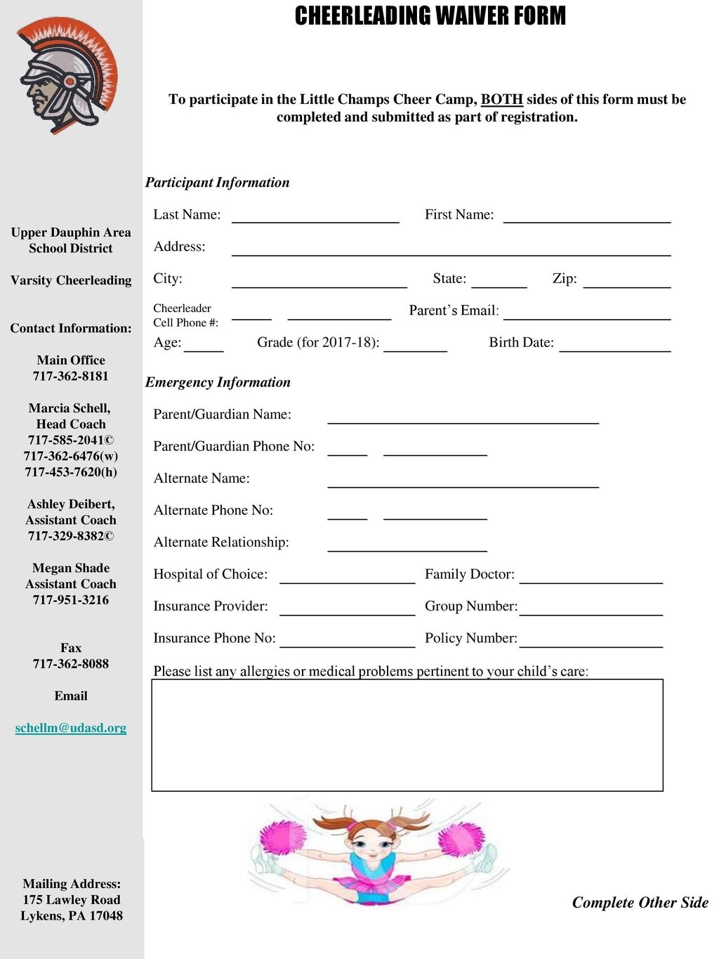Cheerleading Waiver FORM Ppt Download