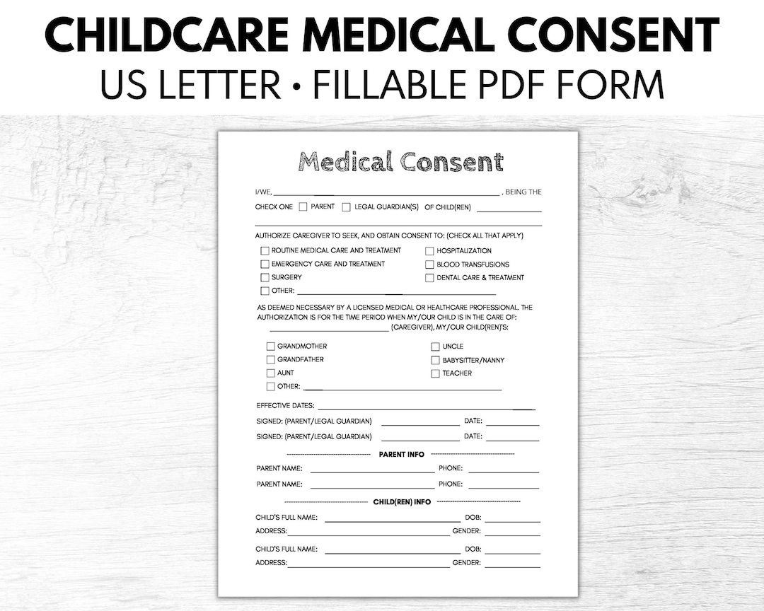 Childcare Medical Consent Form Babysitter Information Childcare Planner In Case Of Emergency Fillable PDF Etsy UK