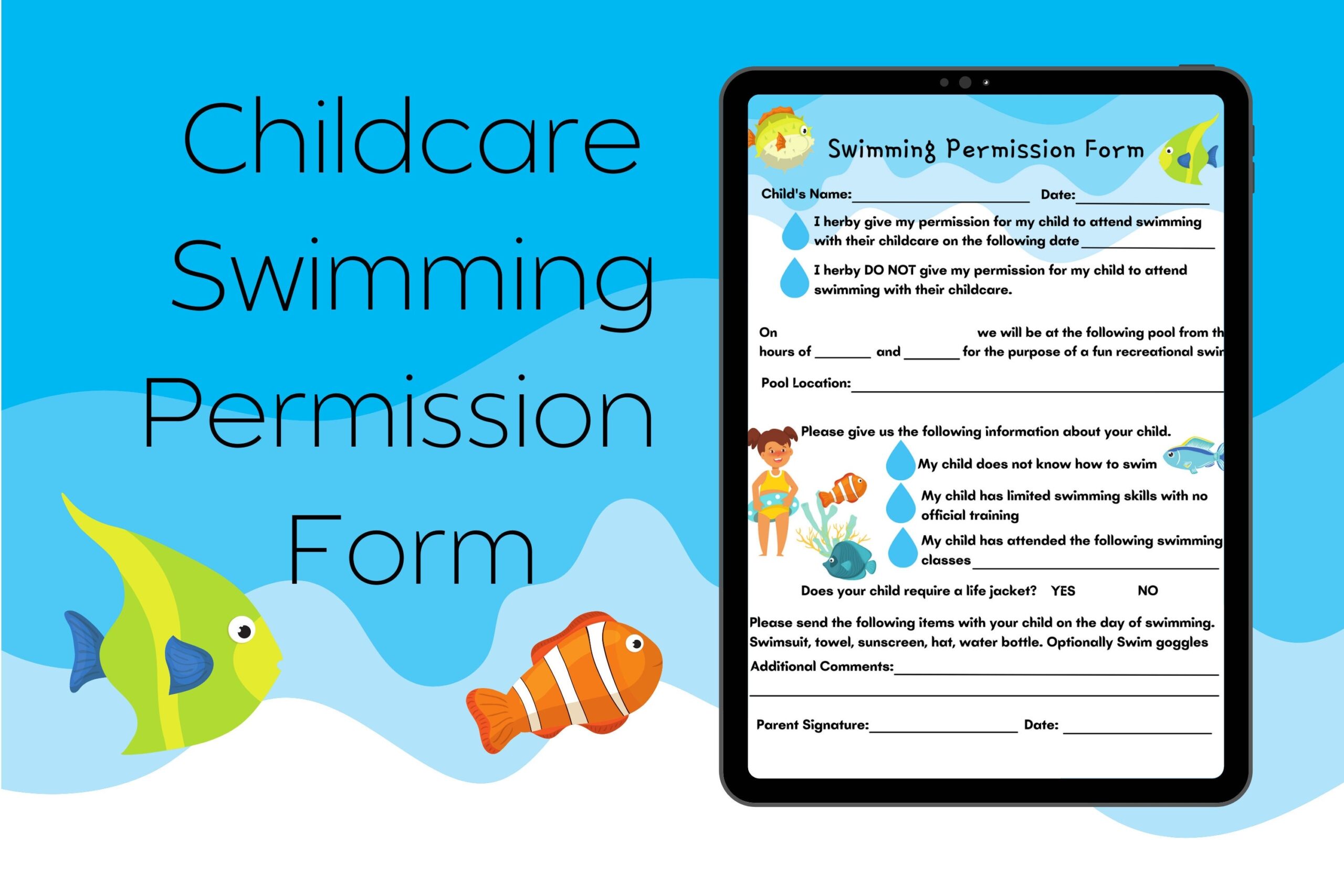 Childcare Swimming Permission Form Field Trip Permission Form Daycare Forms Daycare Swimming Form Preschool Swimming Permission Etsy Canada