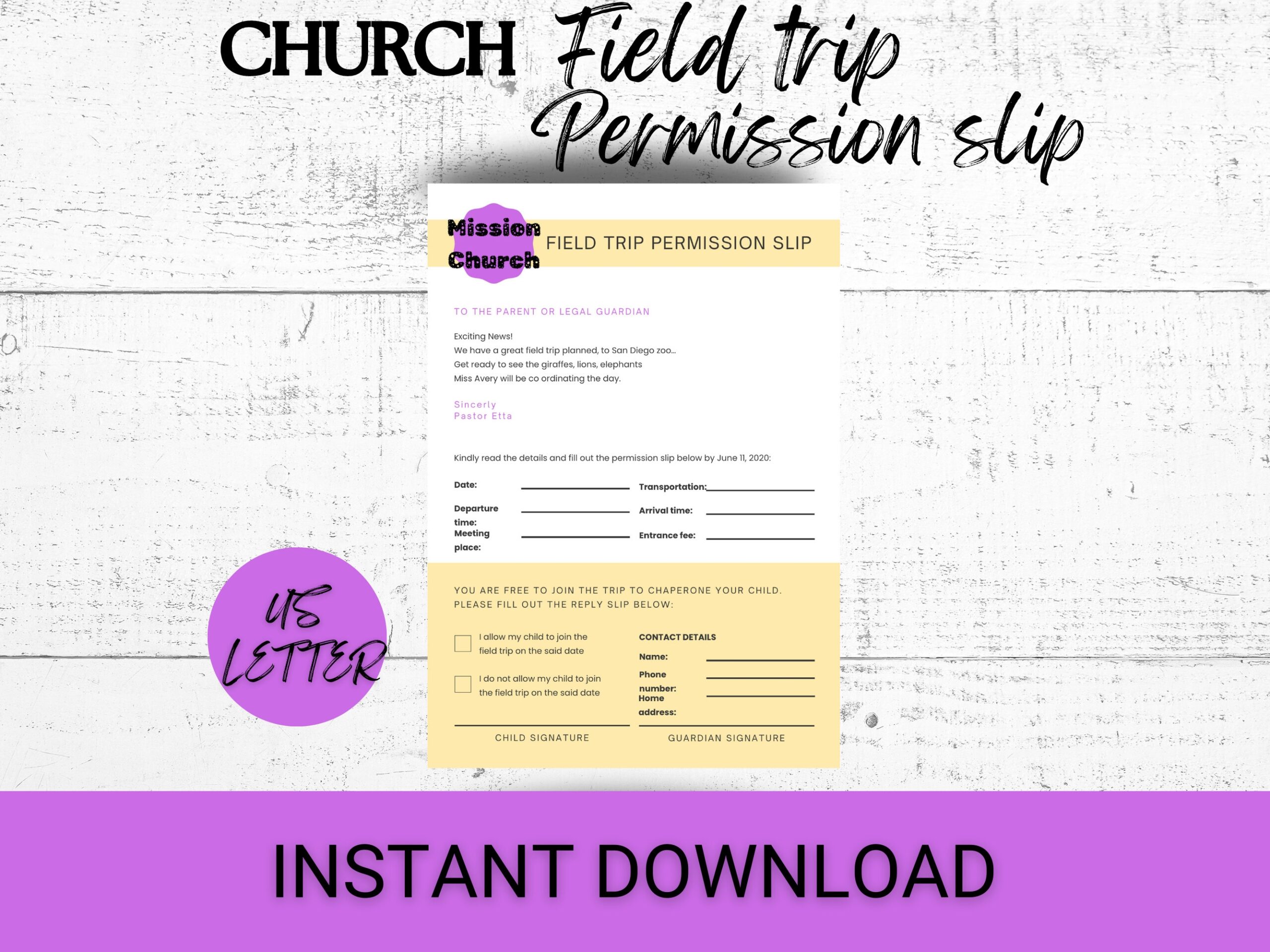 Church Field Trip Permission Slip Field Trip Letter Childcare Field Trip Template School Permission Slip Permission Slip Template editable
