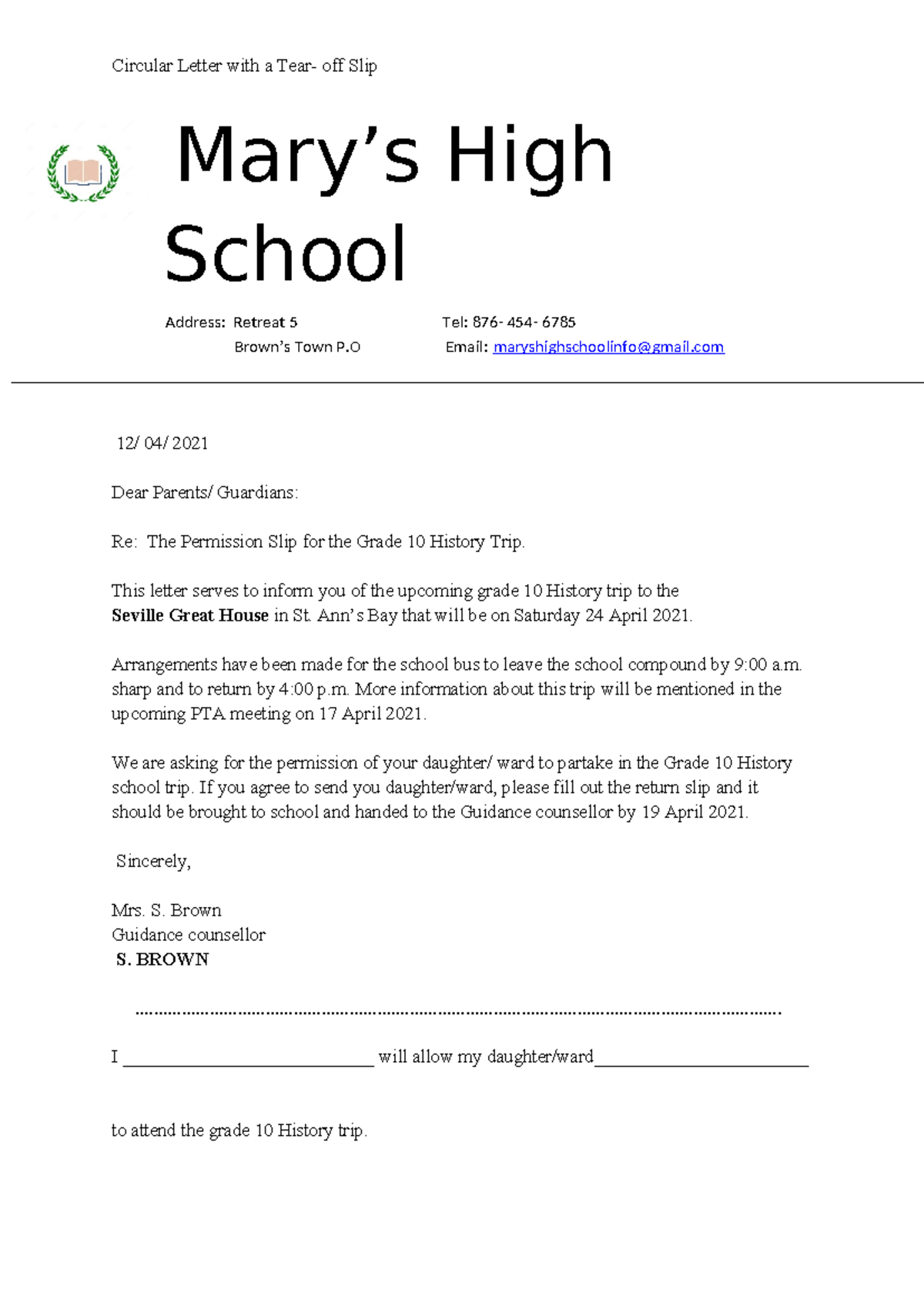 Circular Letter Template Circular Letter With A Tear Off Slip 