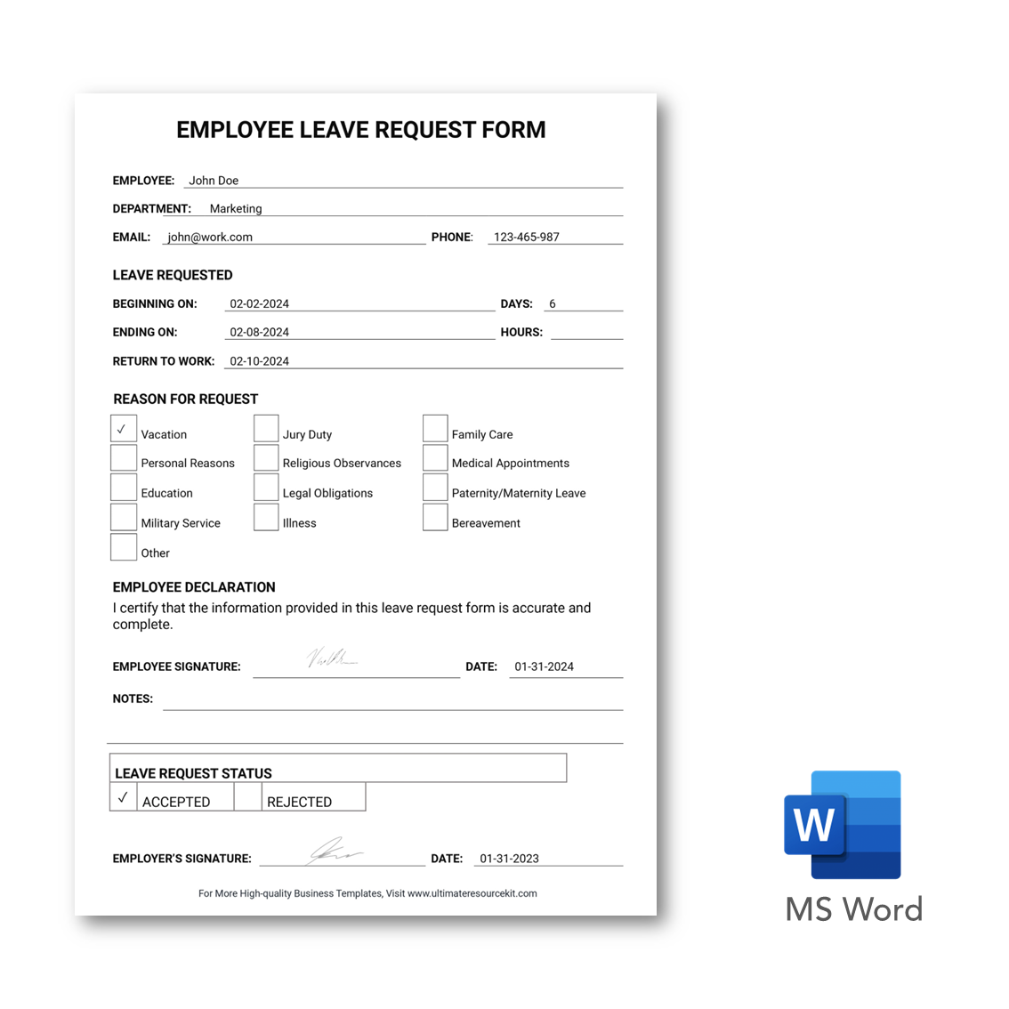 Common Employee Leave Request Form High Quality Templates