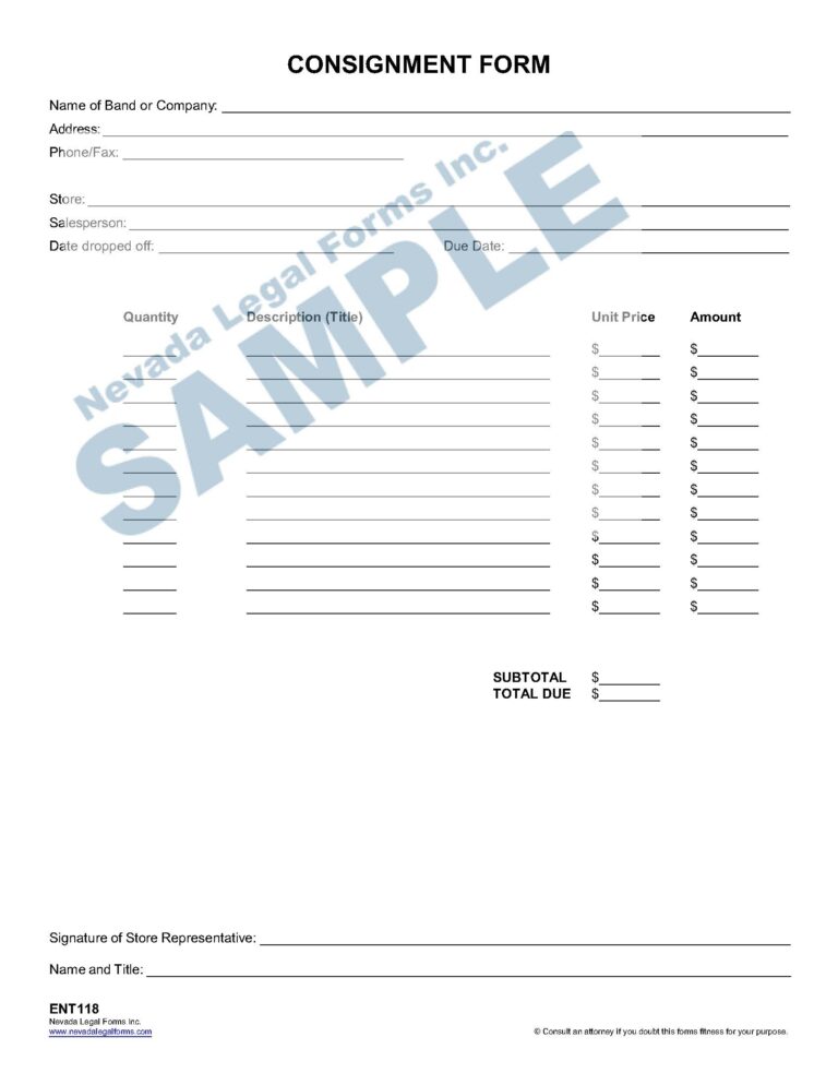CONSIGNMENT FORM