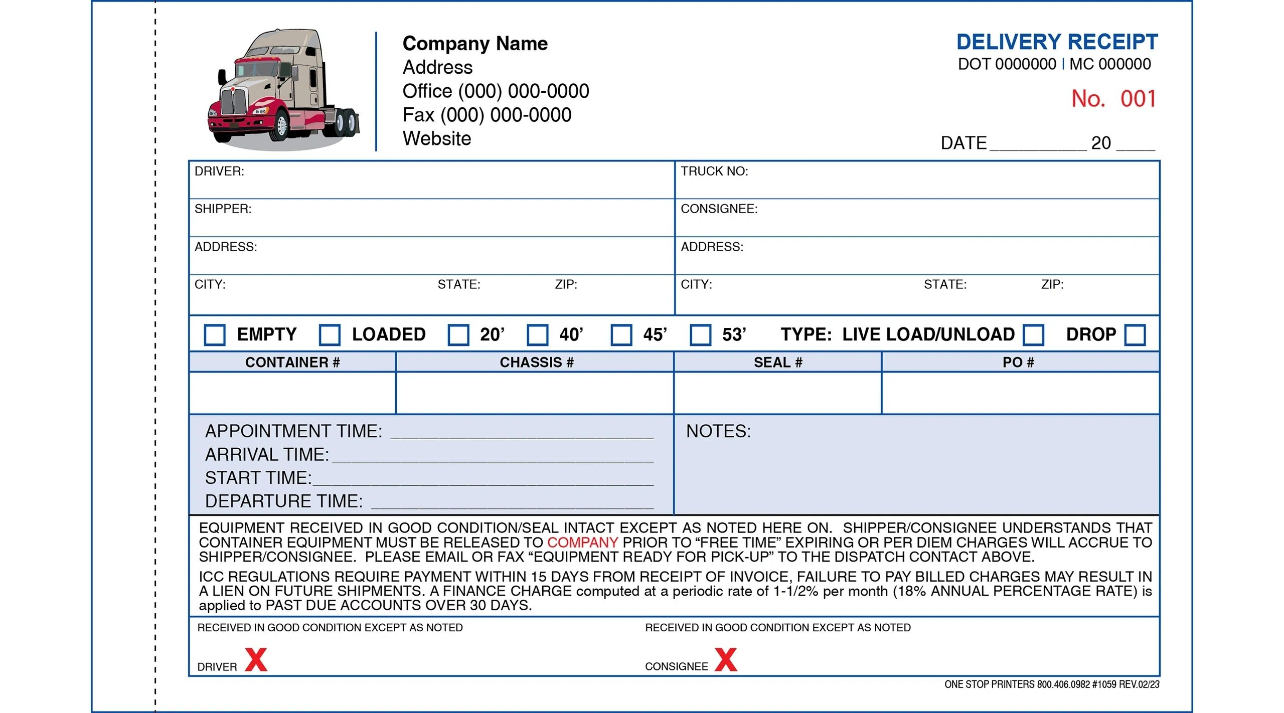 Container Truck Delivery Receipt