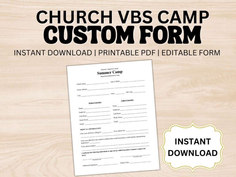 Custom Church Camp VBS Event Registration Editable Instant Digital 