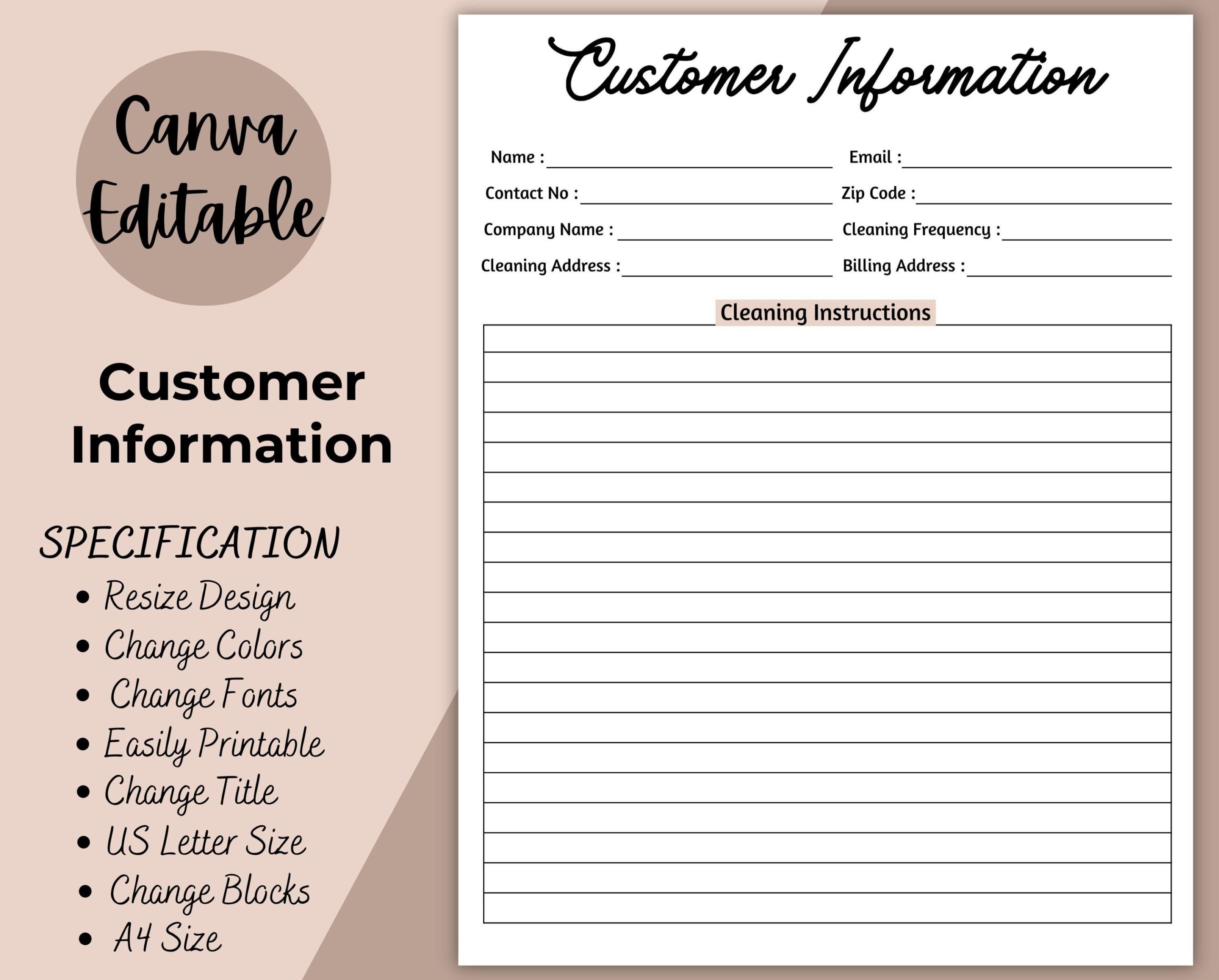 Customer Information Template Printable Customer Info Log 
