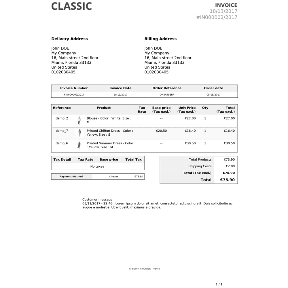 Customer Messages On Invoice U0026 Delivery Slip Prestashop Addon