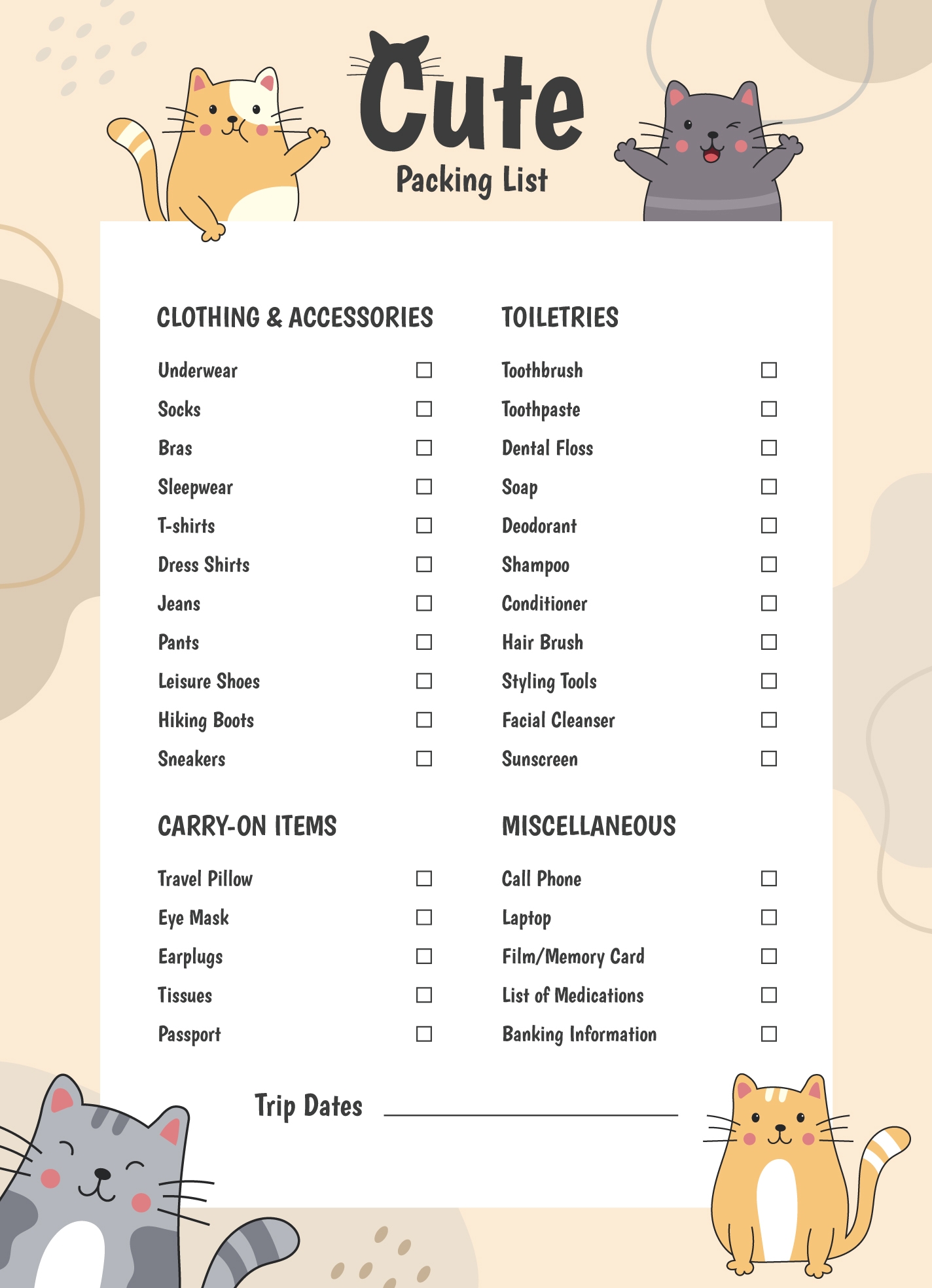 Cute Packing List Free Google Docs Template Gdoc io