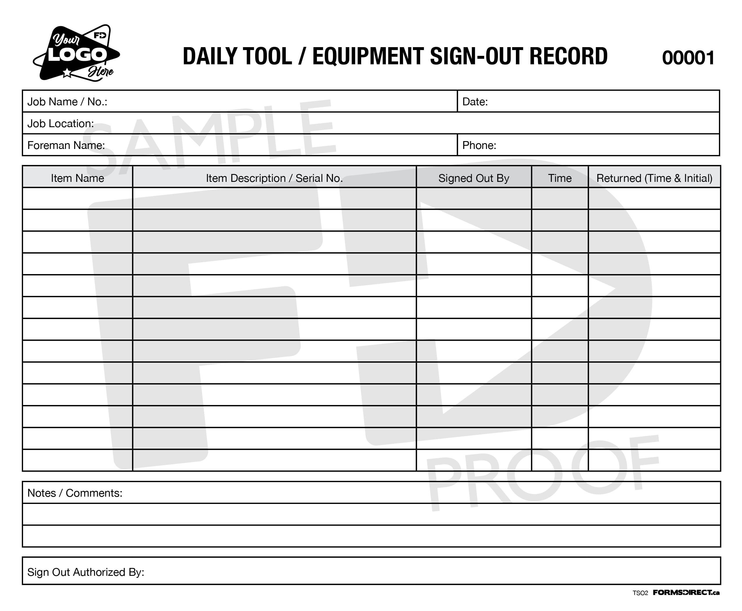 Equipment Check Out Slip Template