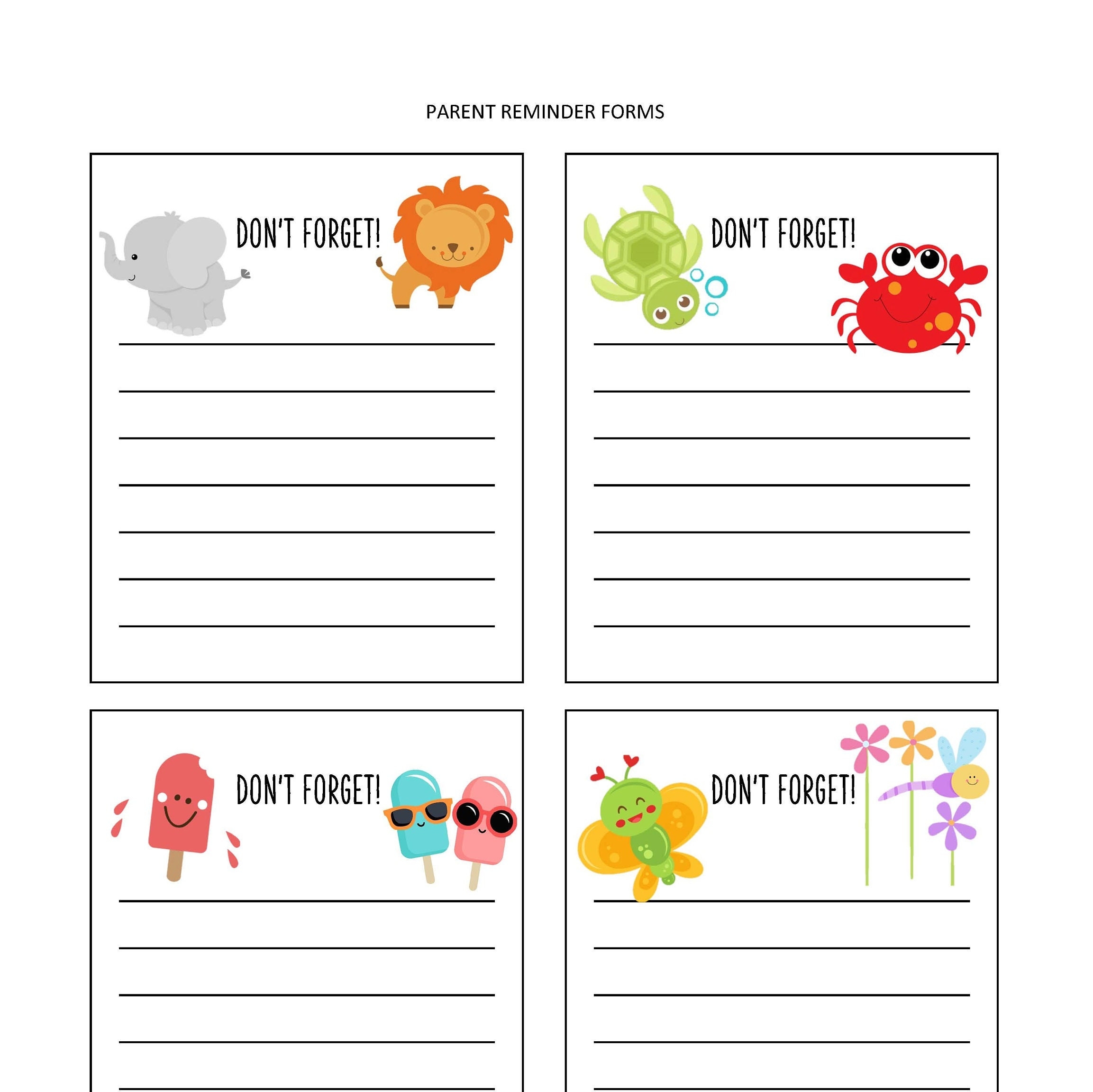 Daycare Nursery Parent Reminder Slips Digital Download PDF Etsy