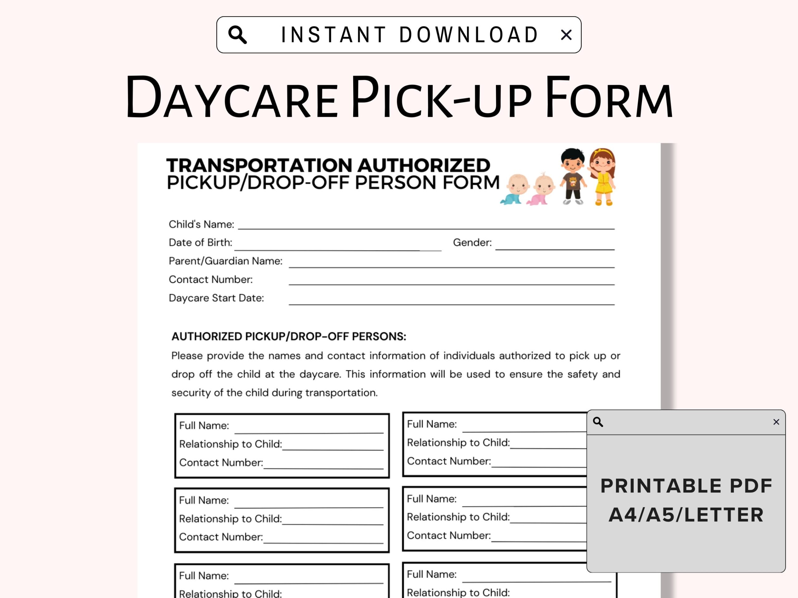 Daycare Pick up Form Child Care Center Child Authorized Pick up 
