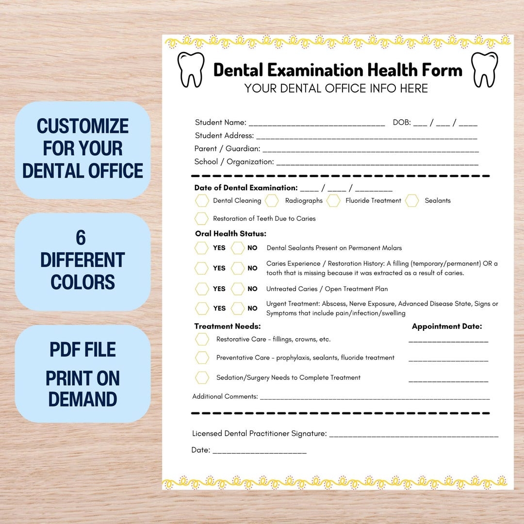 Dental Health Form Customized PDF File For Pediatric Dentist New Dentist Office Digital Download Printable Form For Pediatric Dental Patient Etsy