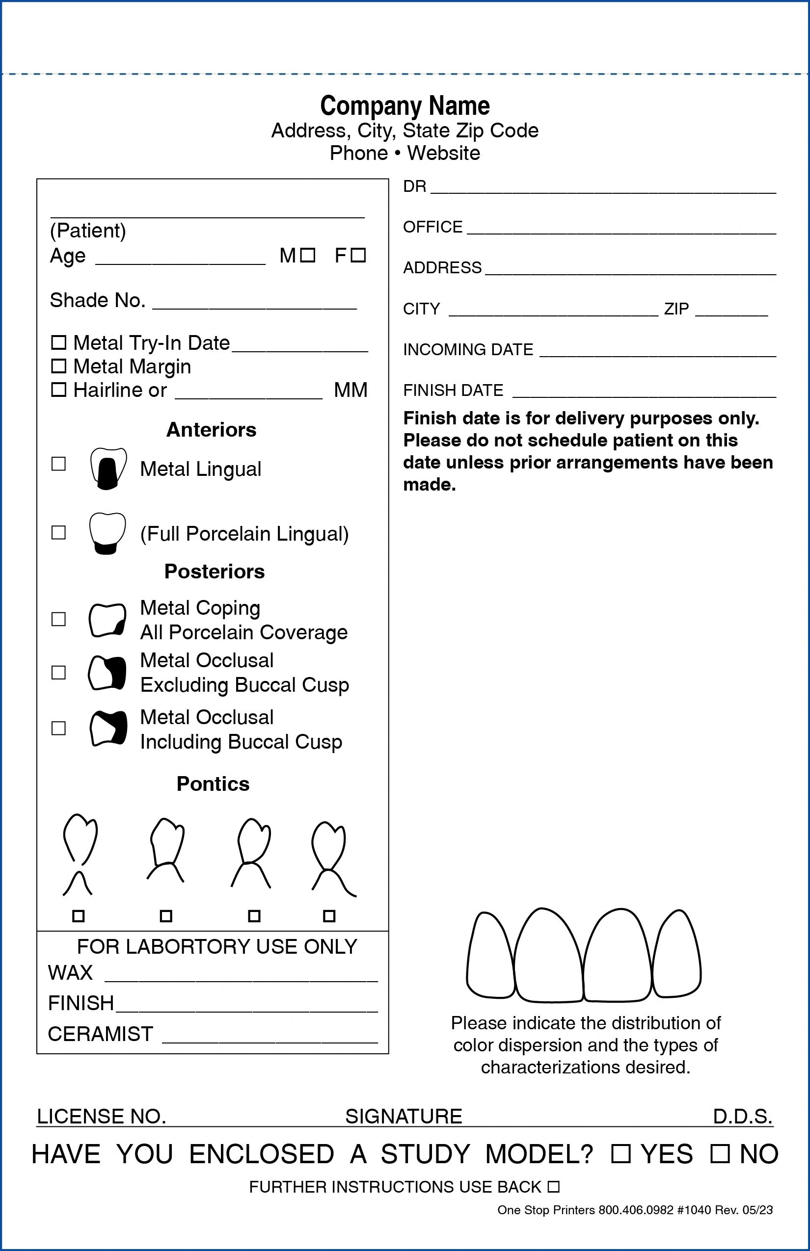Dental Lab Slips
