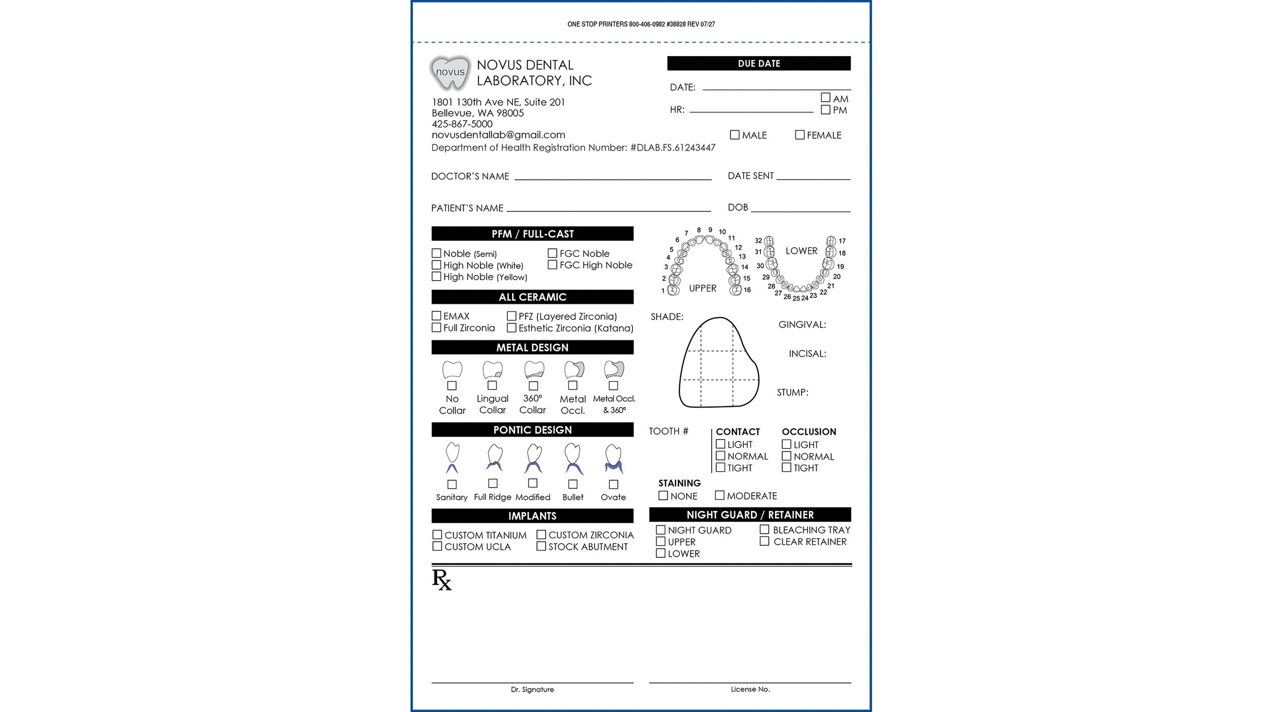 Dental Laboratory Slip Template