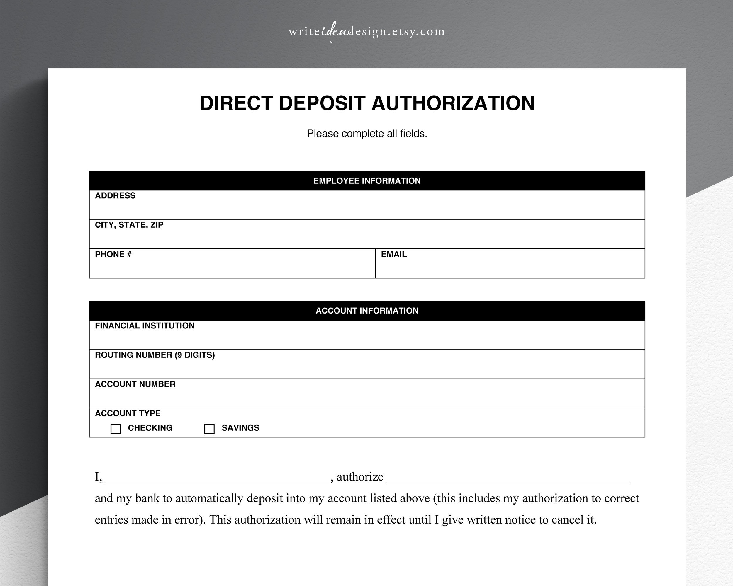 Deposit Banking Form Etsy