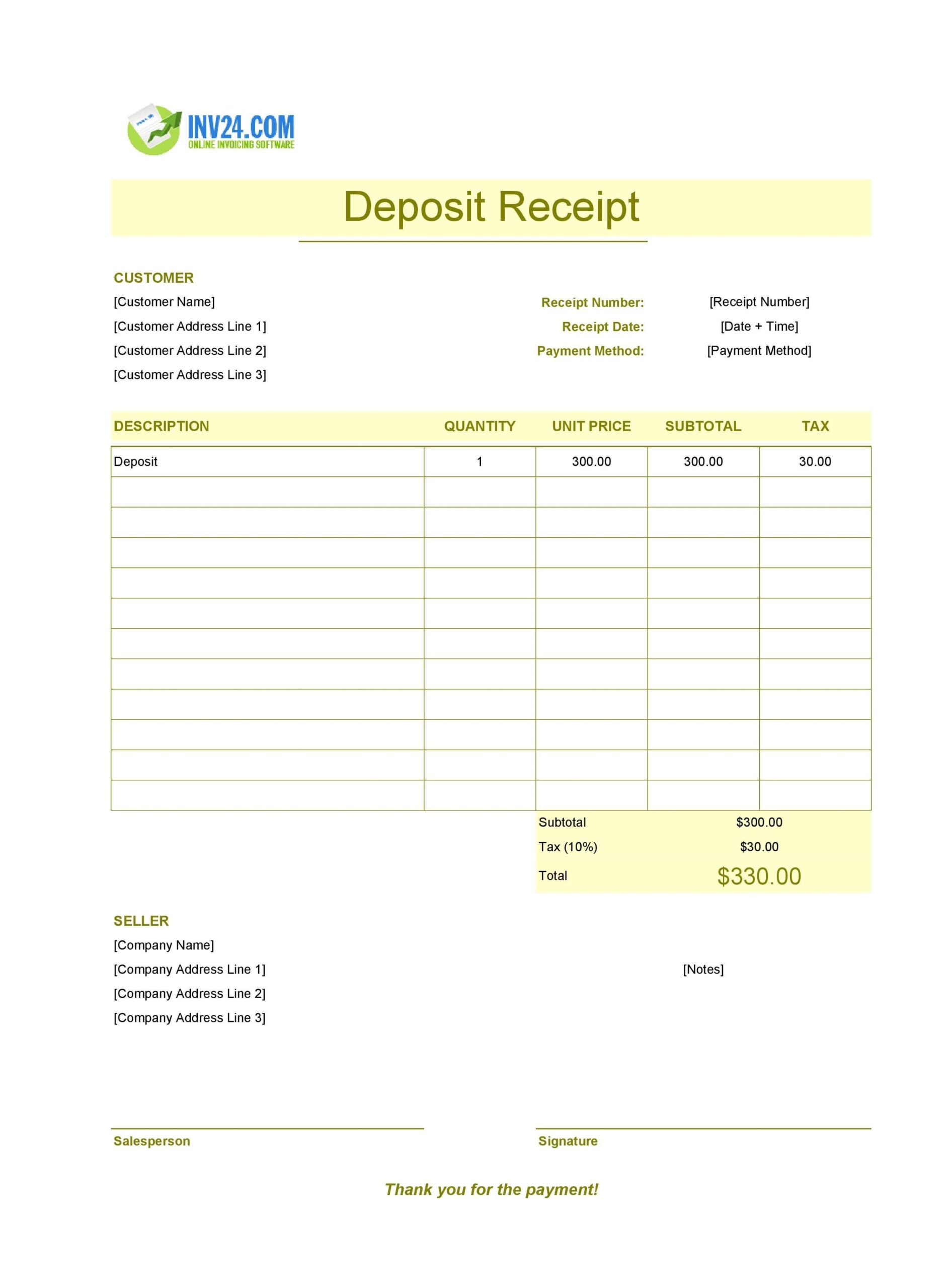 Deposit Receipt Template Excel Google Sheets 