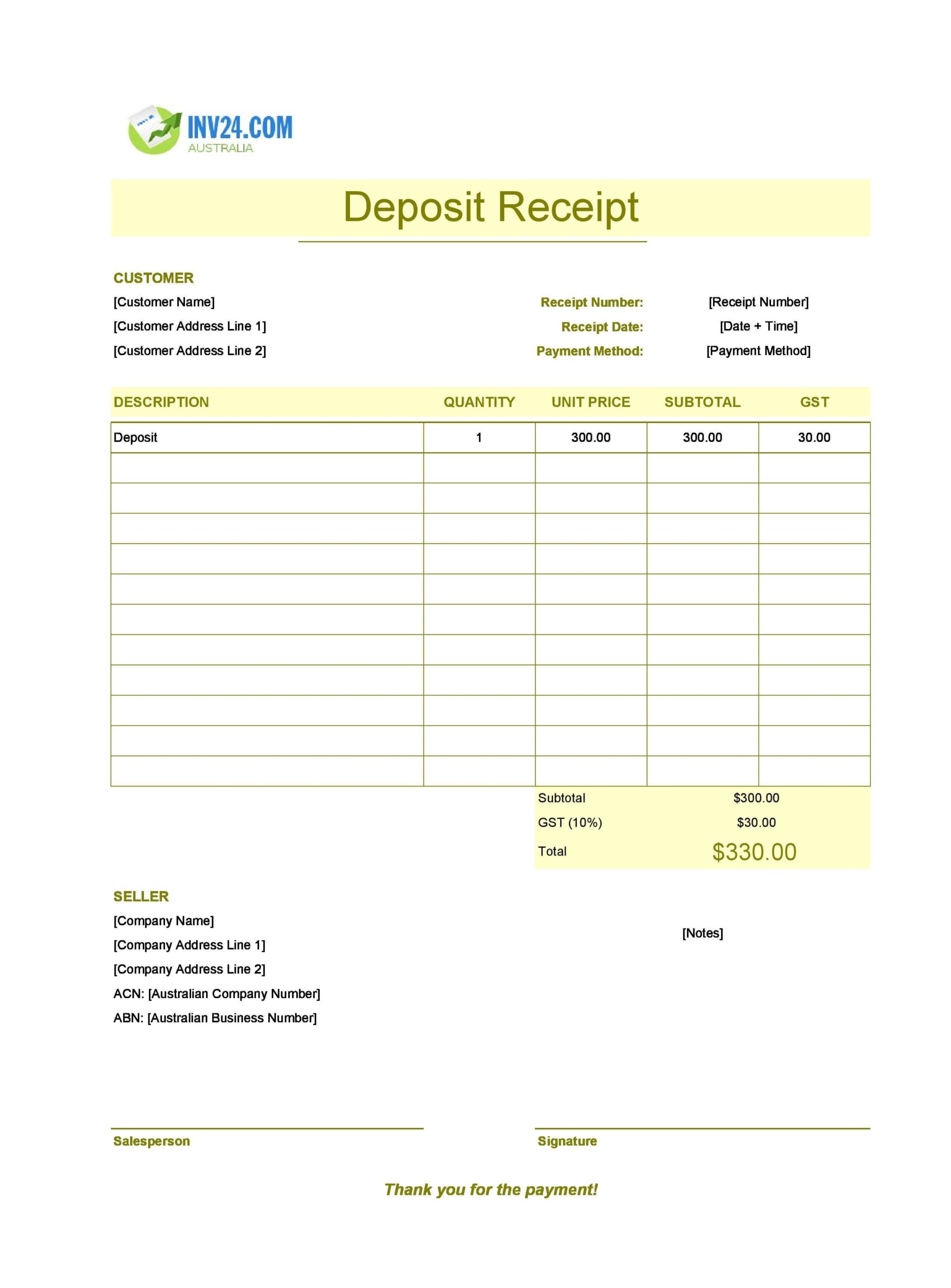 Deposit Receipt Template For Australia Excel Google Sheets 