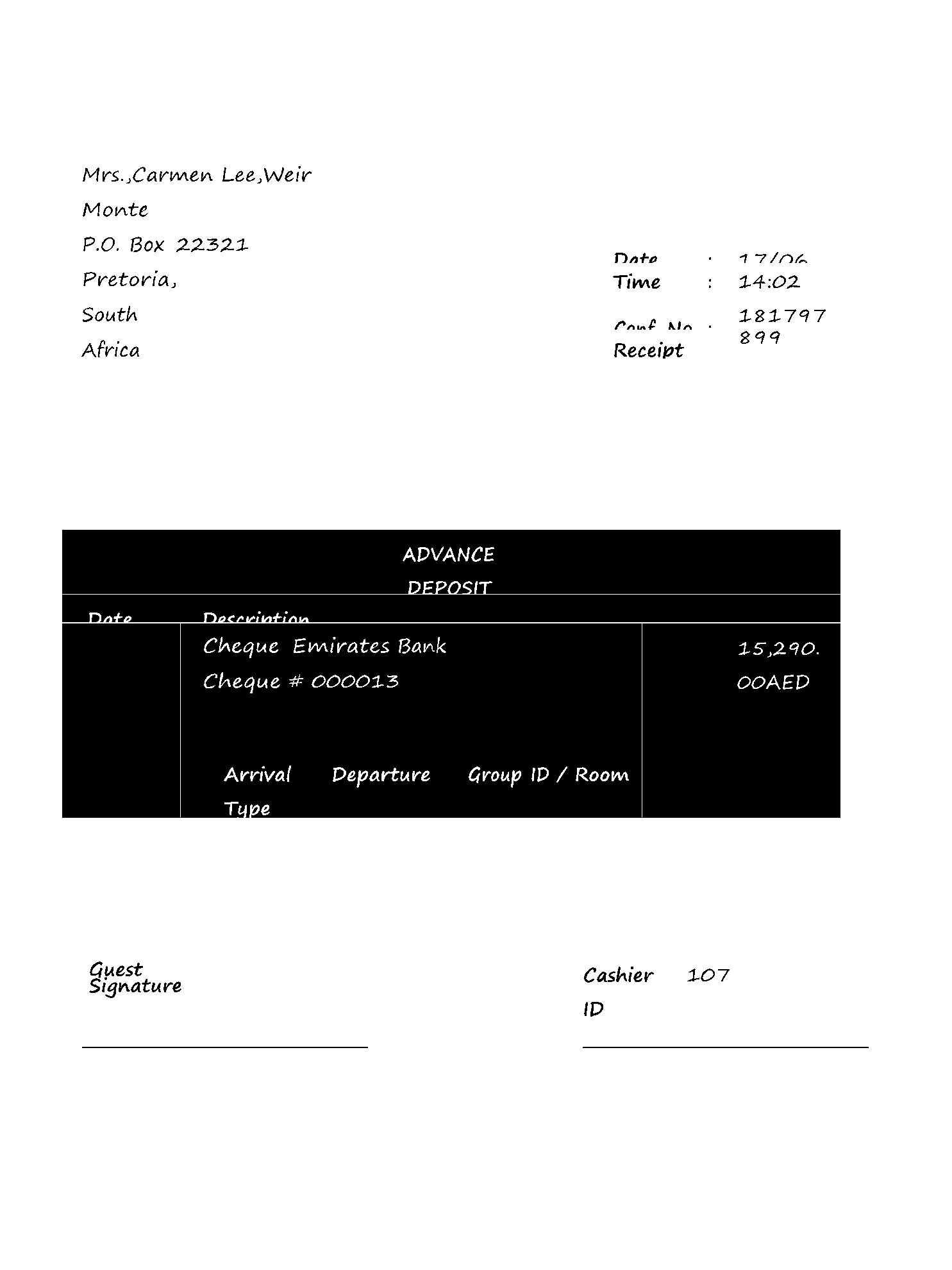 Deposit Receipt Template Free Download CocoSign