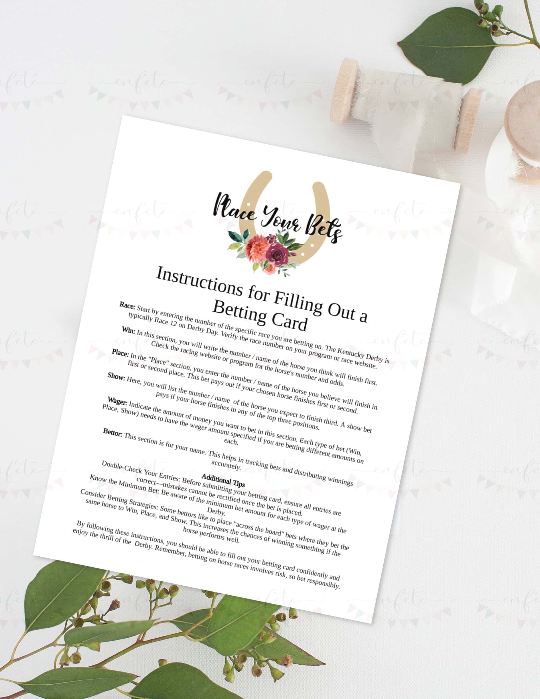Derby Place Your Bets Instructions Printable EnFete