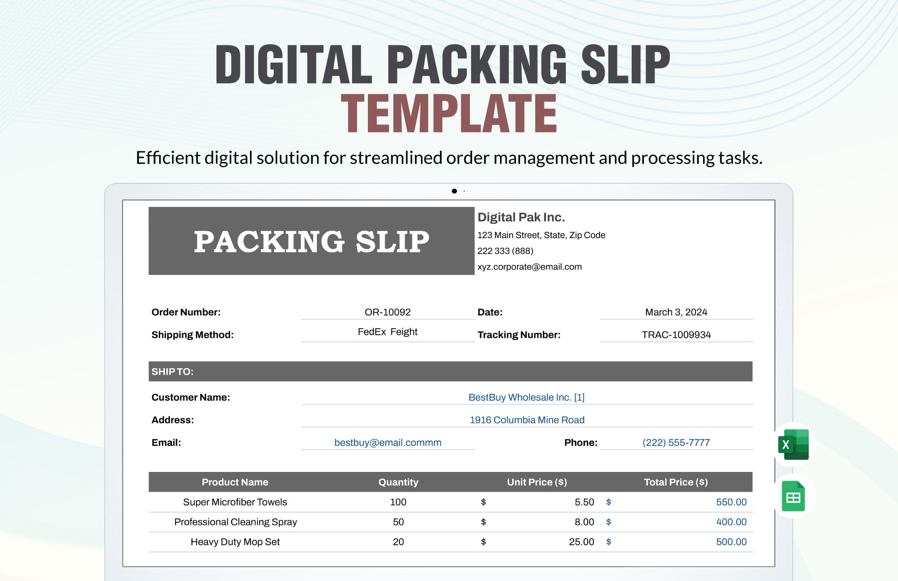 Digital Packing Slip Template In Excel Google Sheets Download Template 