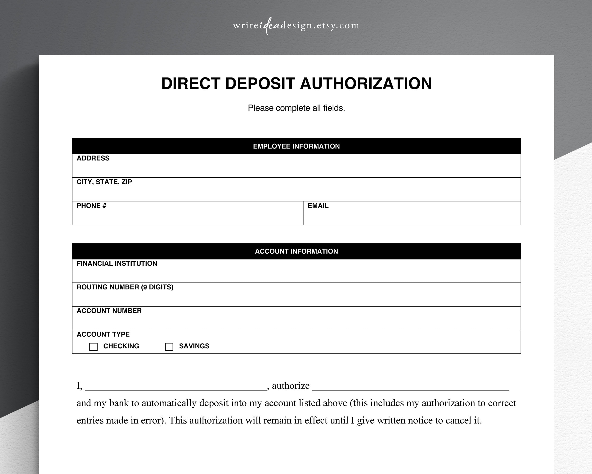 Direct Deposit Slip Template