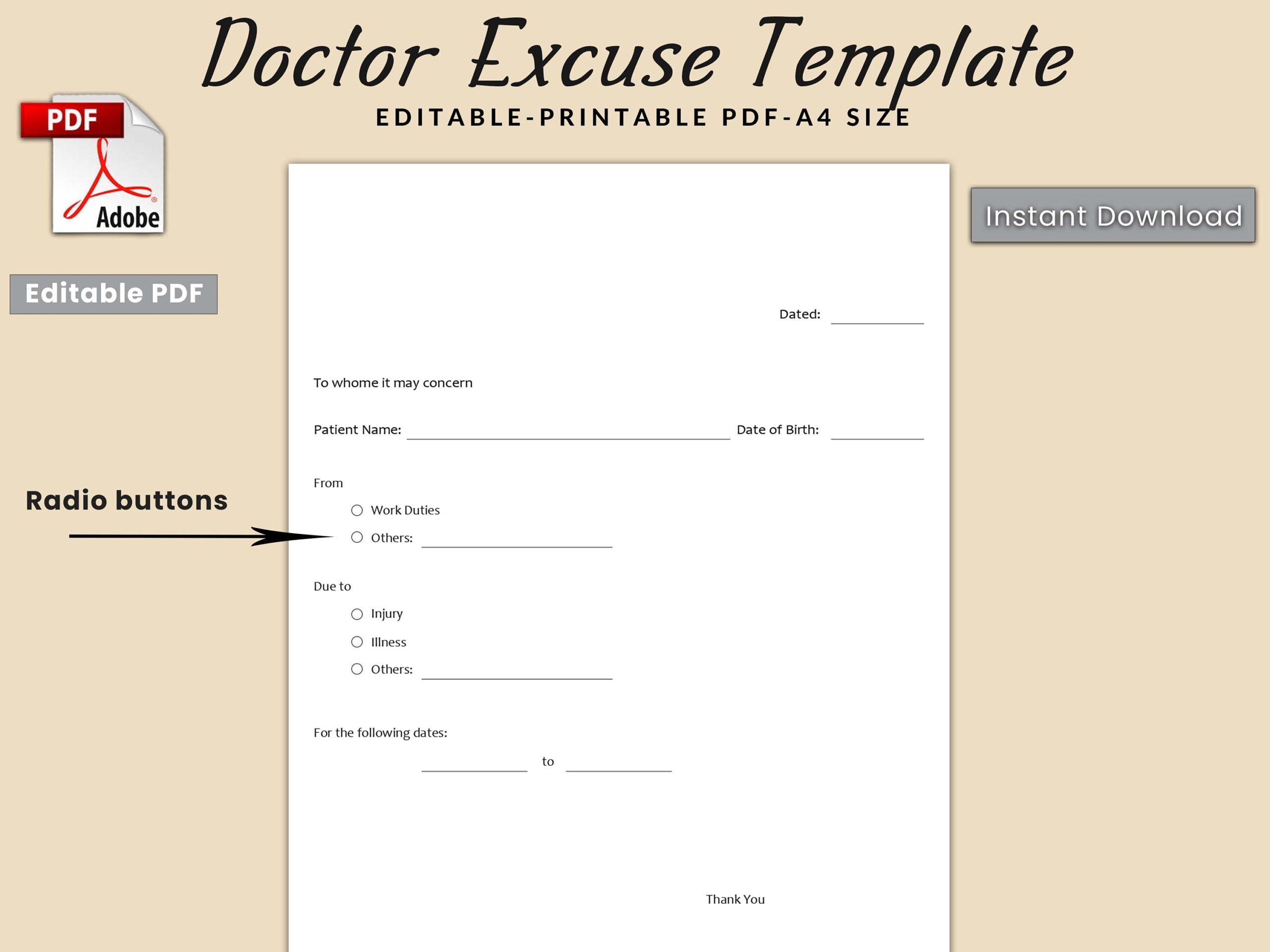 Doctor Excuse Template Medical Excuse Form Physician s Note Template Sick Leave Template Absence Excuse Form Medical Certificate Template Etsy