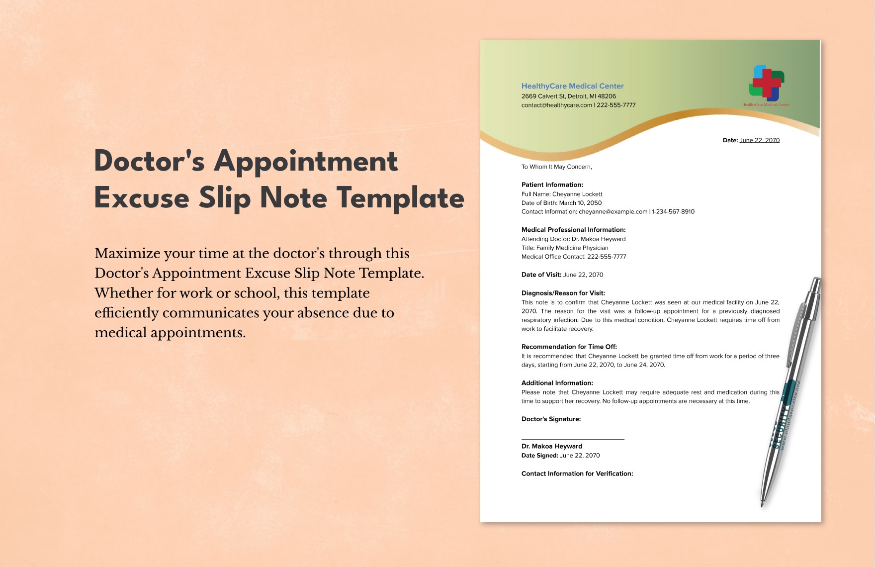Doctor s Appointment Excuse Slip Note Template In Word PDF 