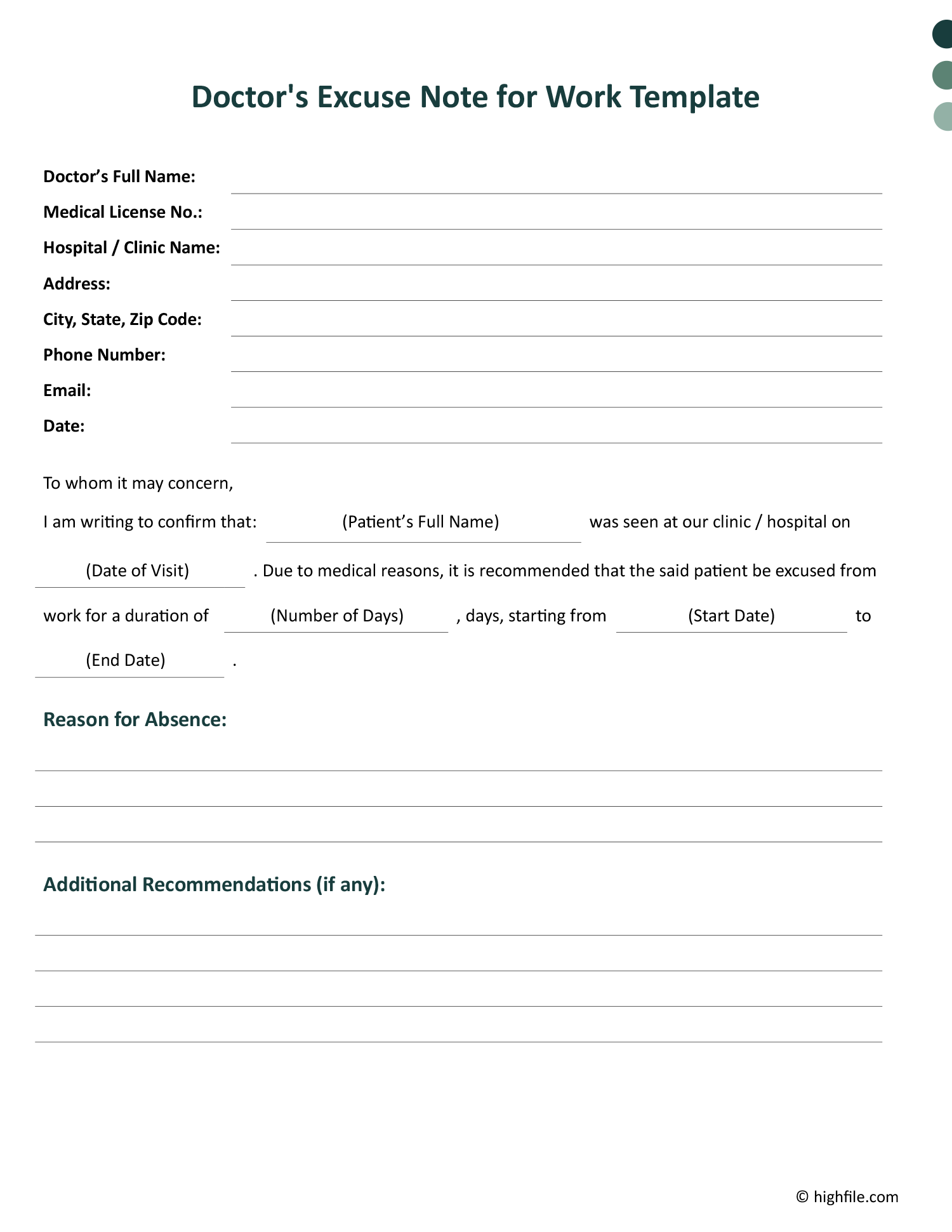 Doctor s Excuse Note For Work Template Word Google Docs Highfile