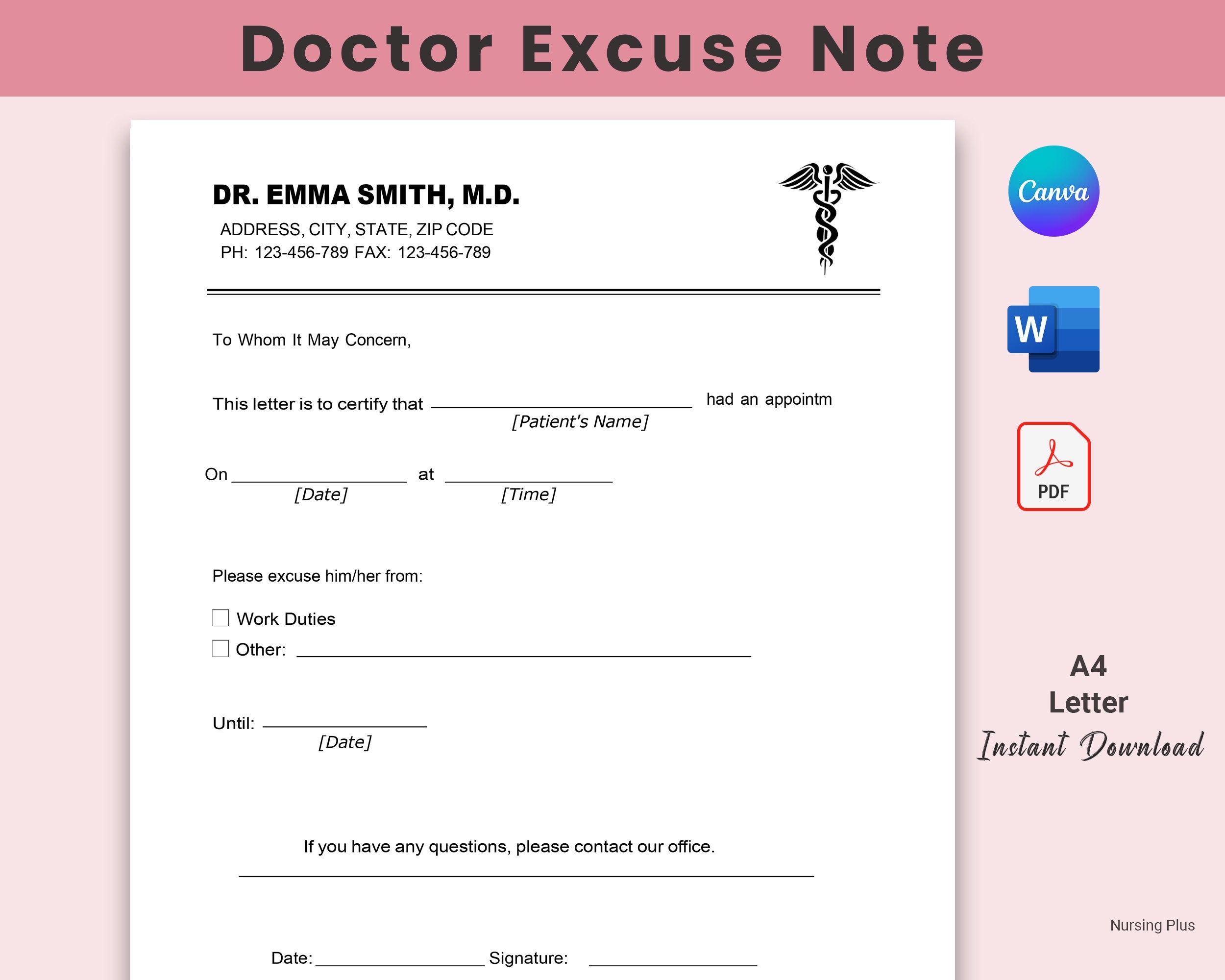 Sick Slip Template