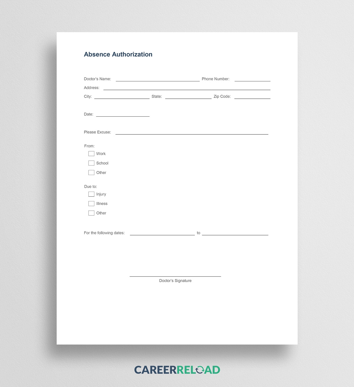 Absence Slip Template