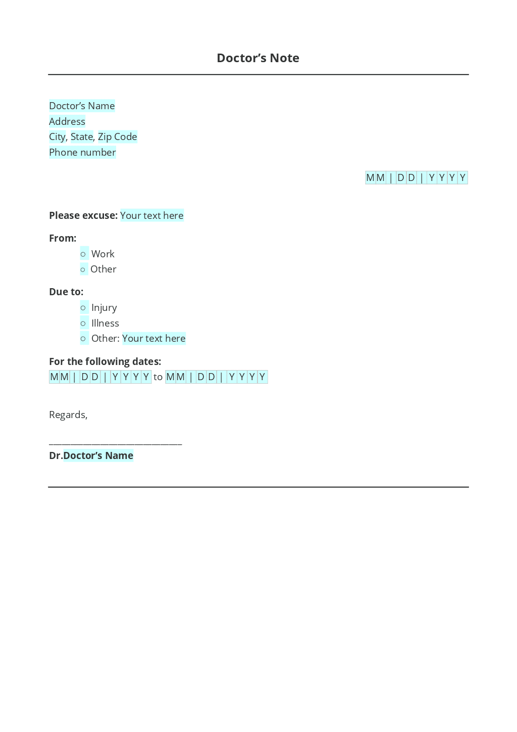 Doctor s Note Template ONLYOFFICE