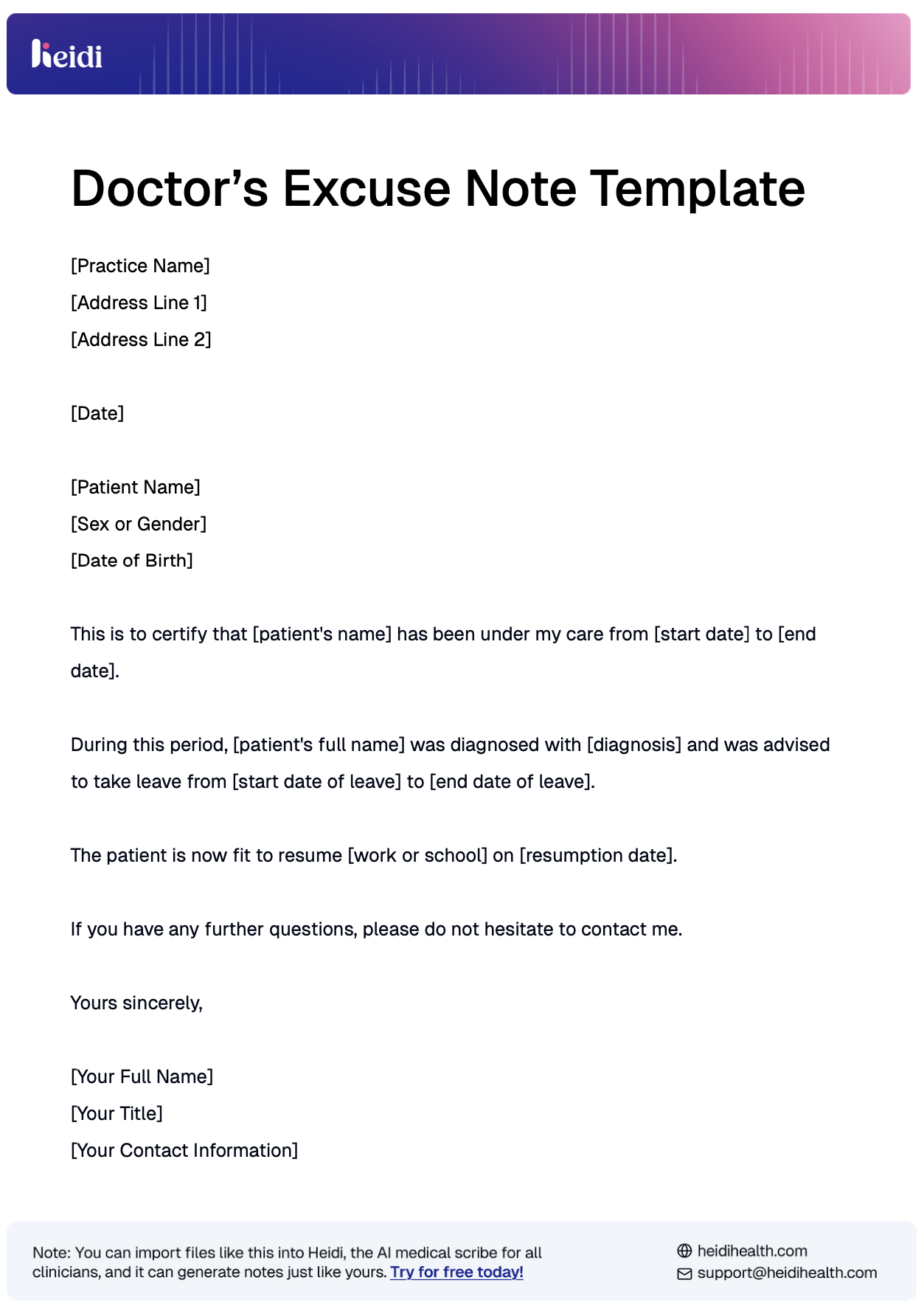 Doctors Note Template With Examples Heidi Health