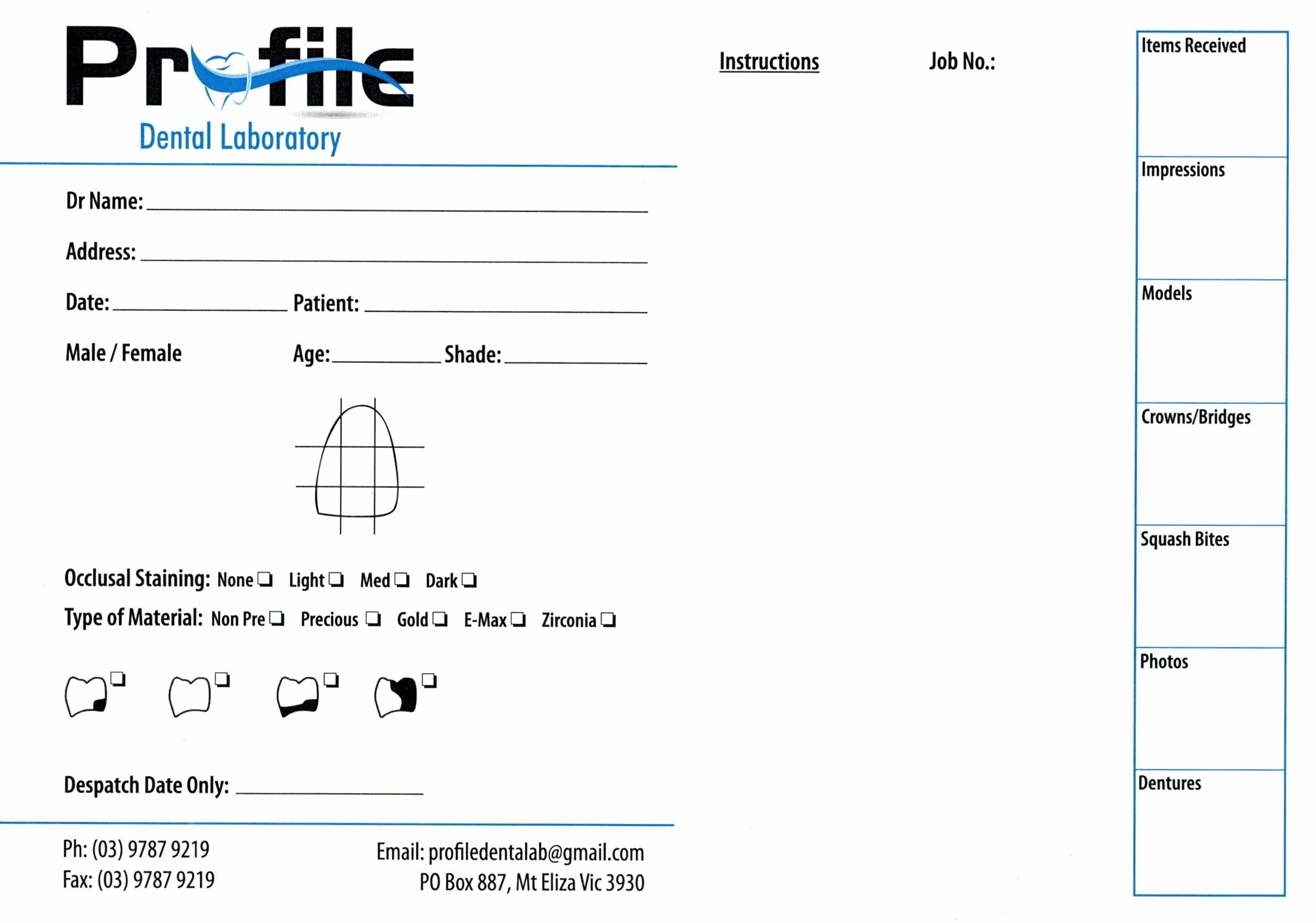 Download Lab Sheets Profile Dental Lab