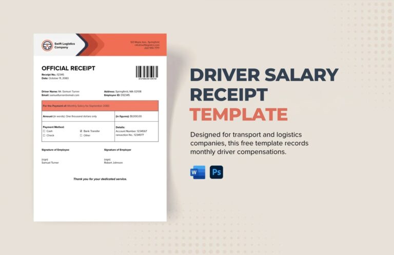 Driver Salary Receipt Template In Word Photoshop Download Template